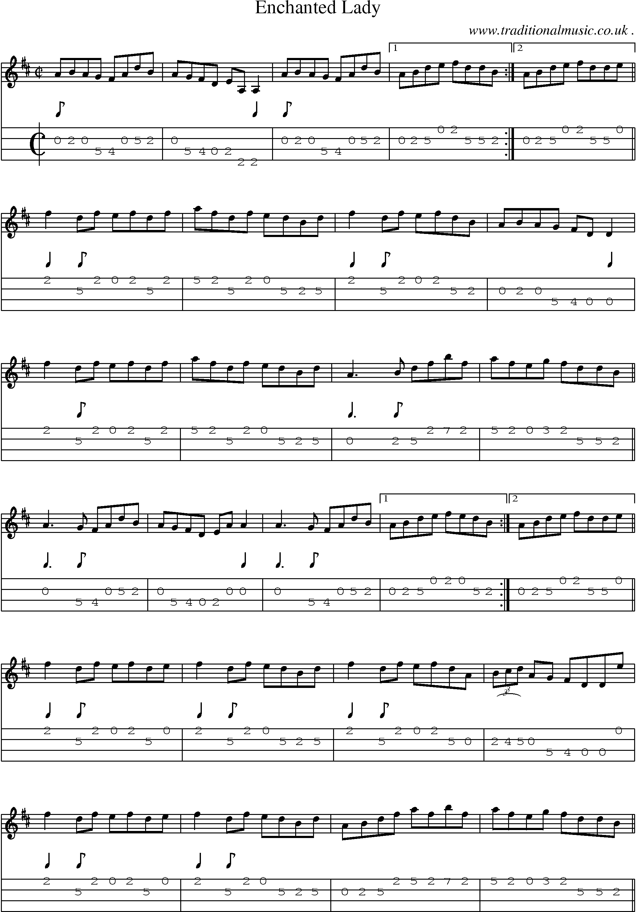 Sheet-Music and Mandolin Tabs for Enchanted Lady