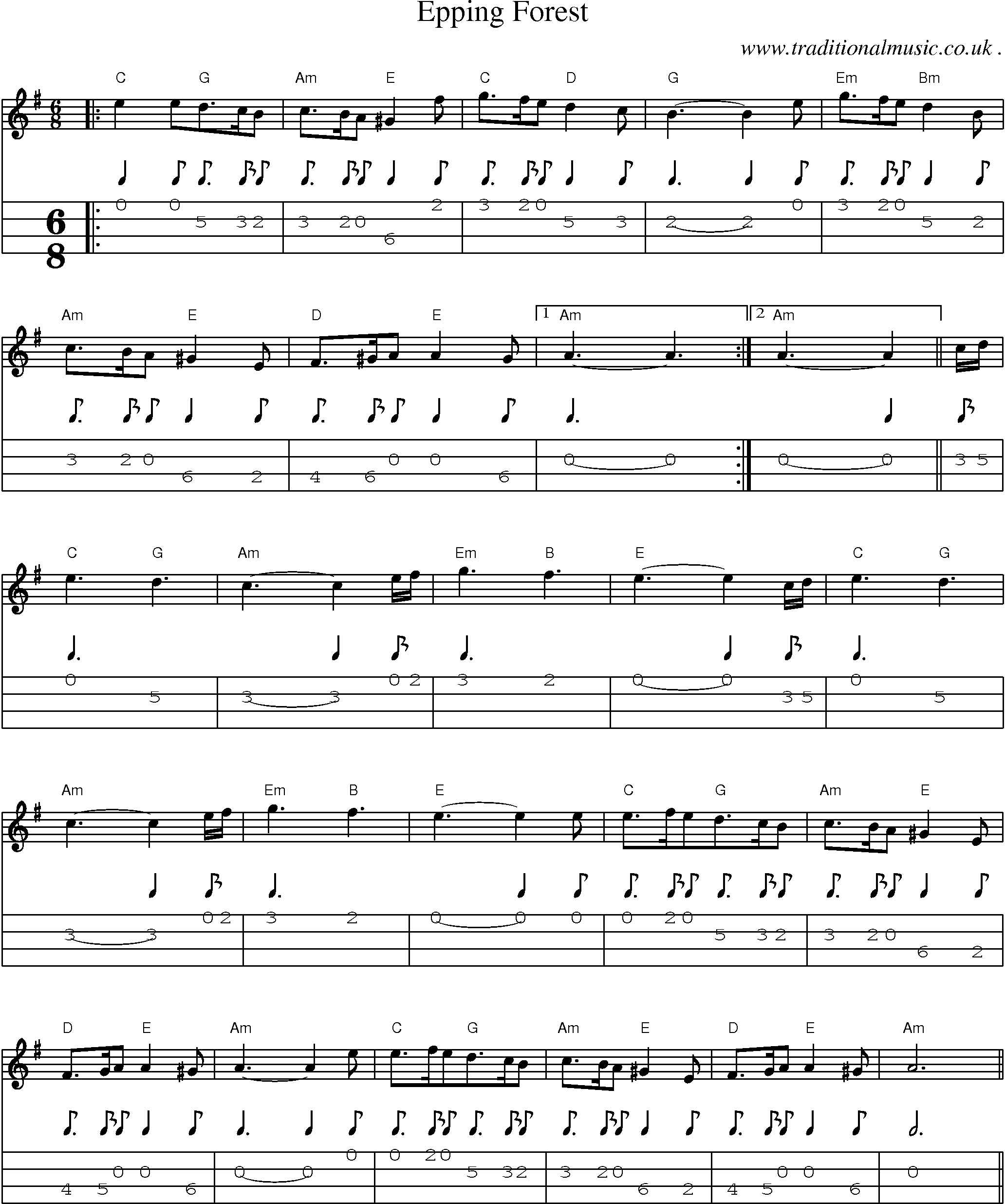 Sheet-Music and Mandolin Tabs for Epping Forest