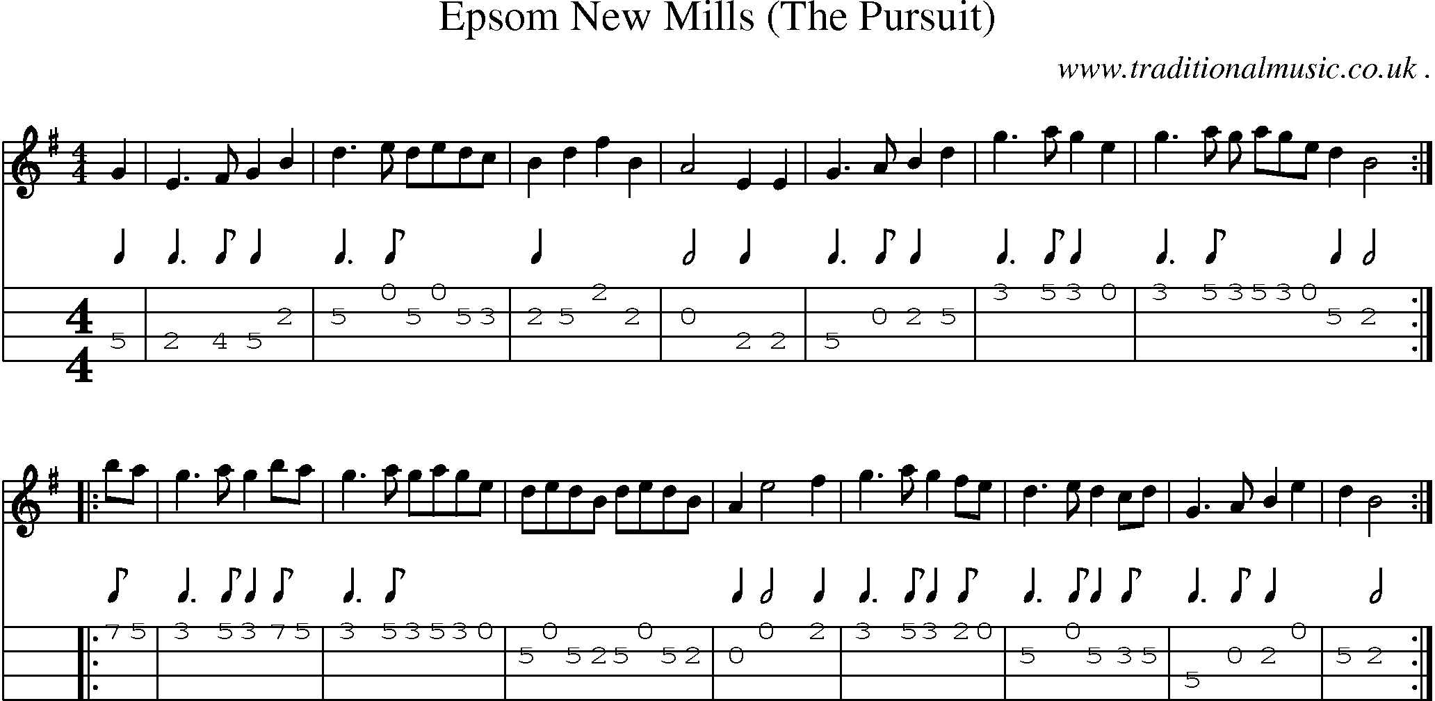 Sheet-Music and Mandolin Tabs for Epsom New Mills (the Pursuit)