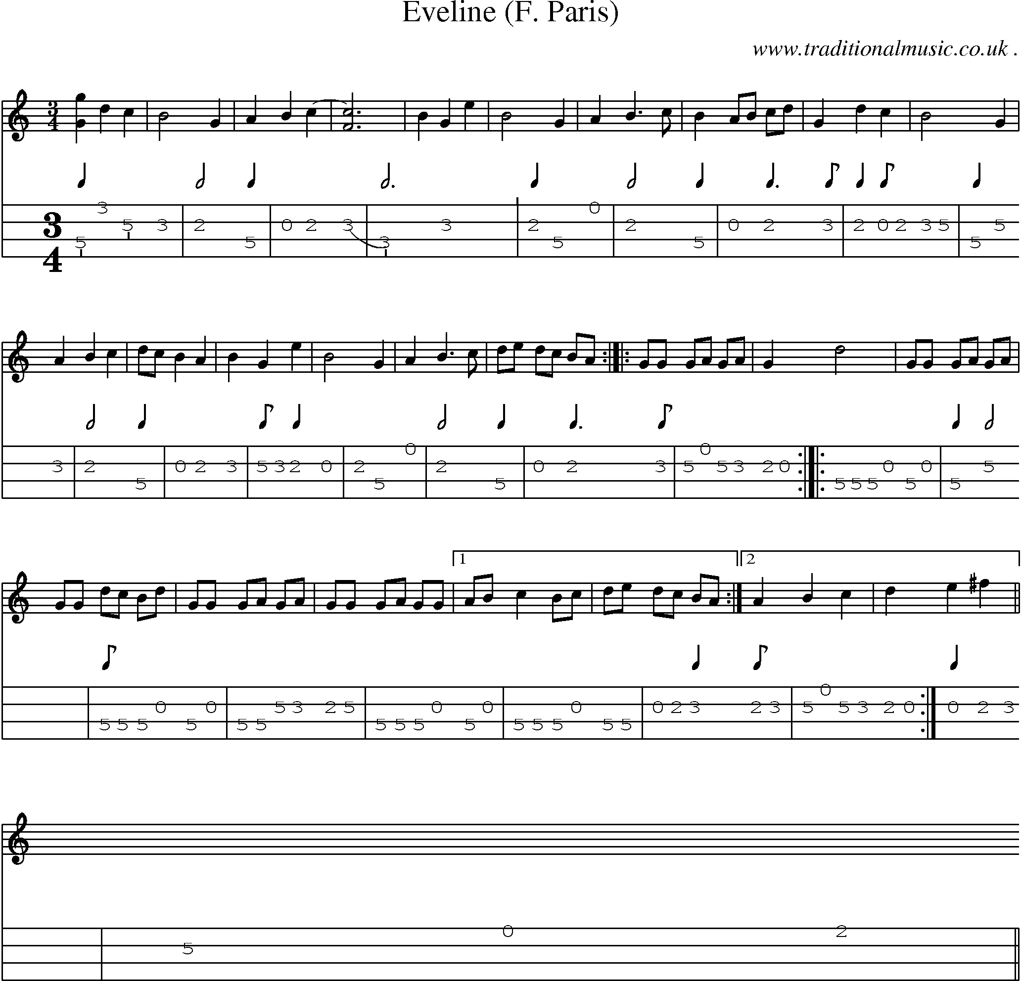 Sheet-Music and Mandolin Tabs for Eveline (f Paris)