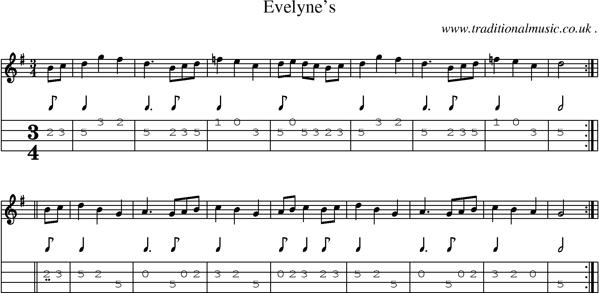 Sheet-Music and Mandolin Tabs for Evelynes