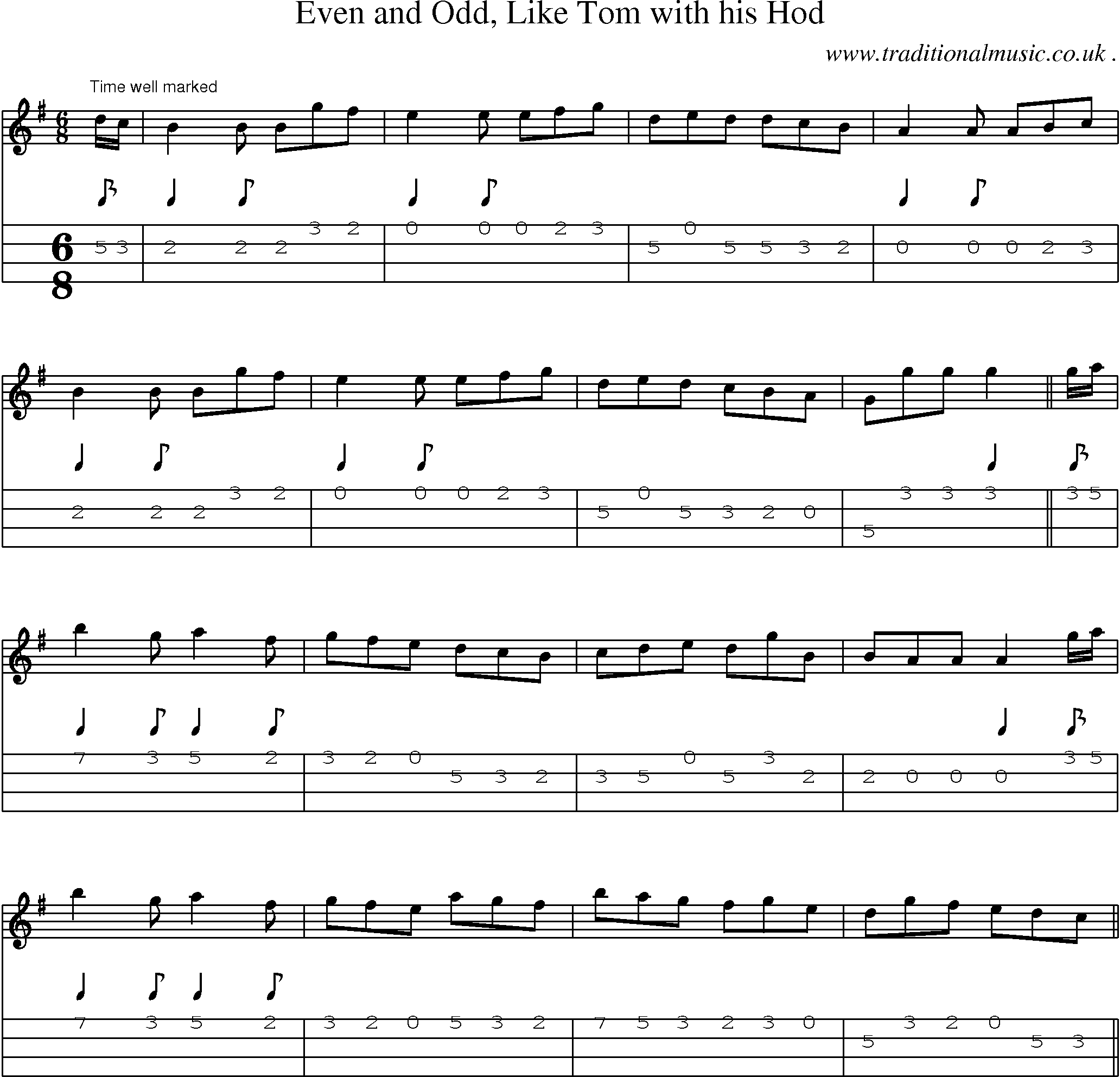 Sheet-Music and Mandolin Tabs for Even And Odd Like Tom With His Hod