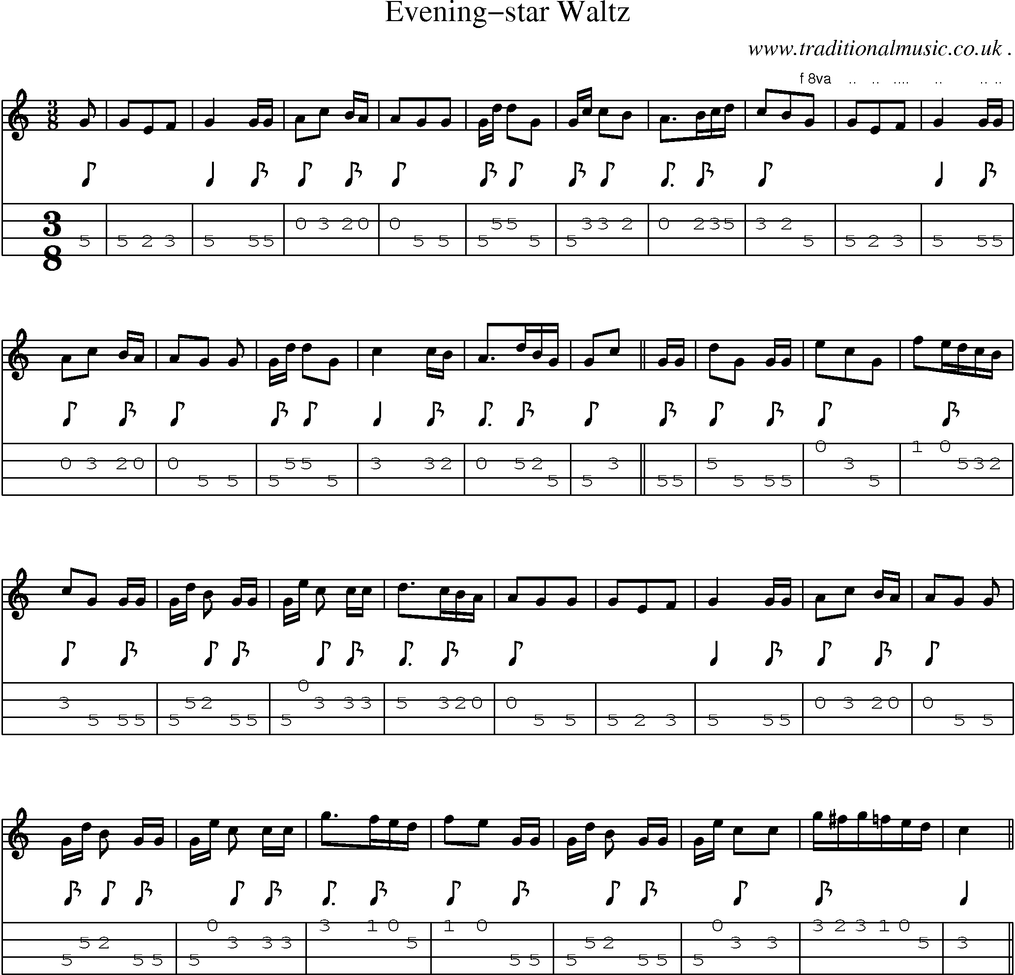 Sheet-Music and Mandolin Tabs for Evening-star Waltz