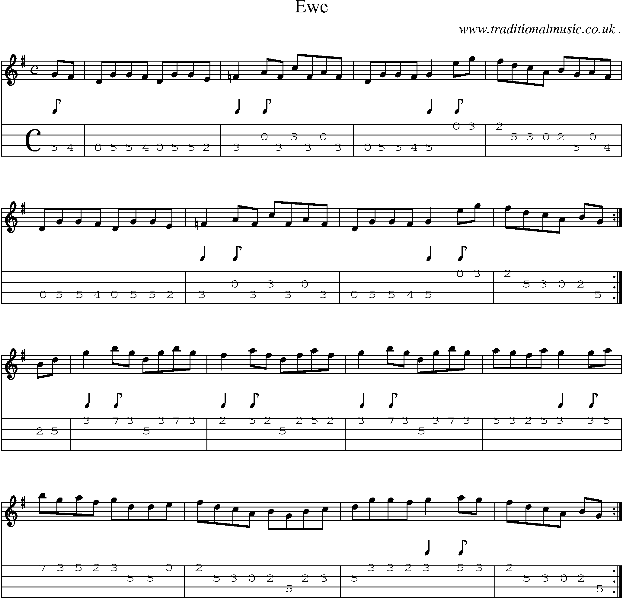 Sheet-Music and Mandolin Tabs for Ewe