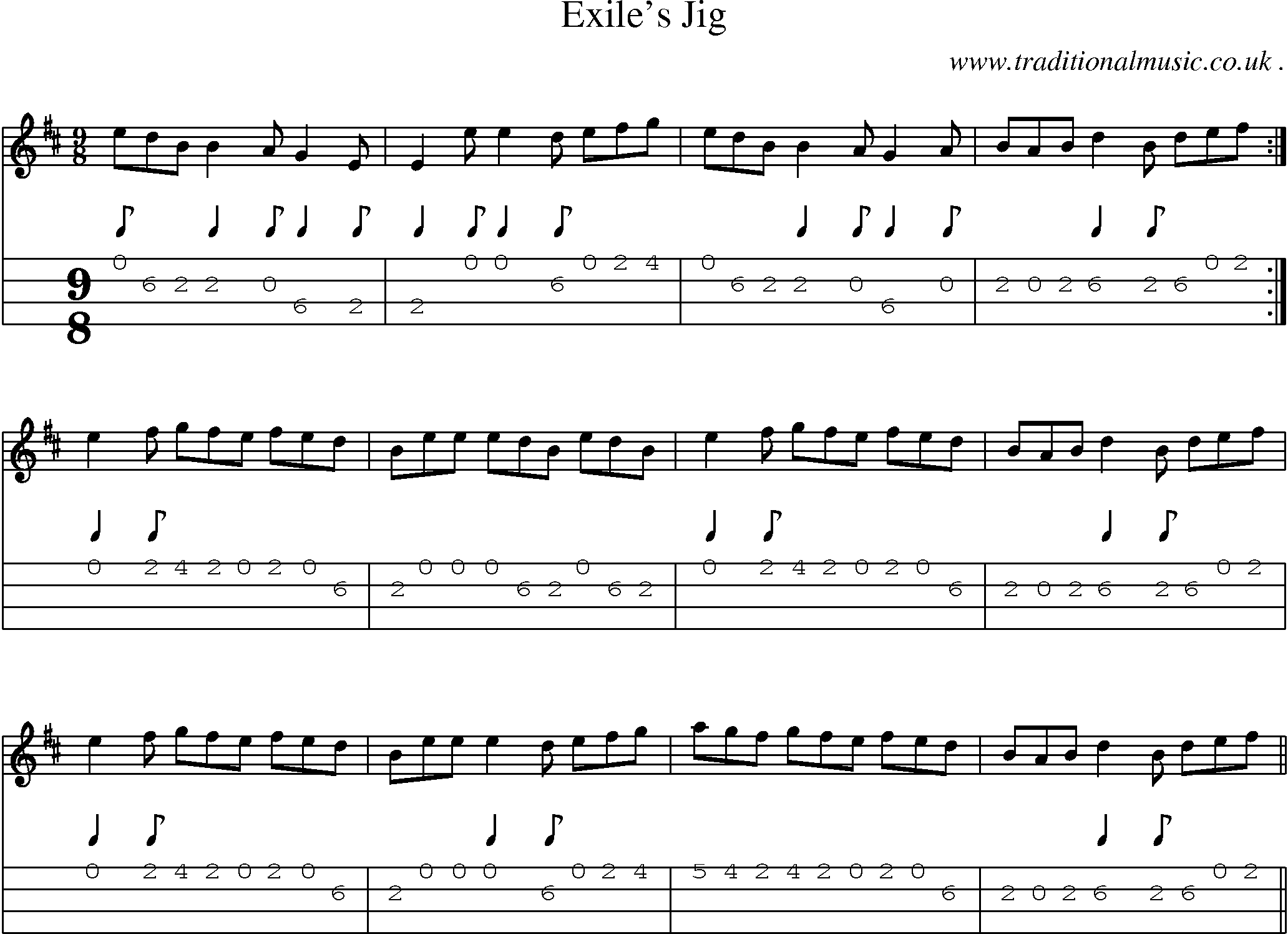 Sheet-Music and Mandolin Tabs for Exiles Jig