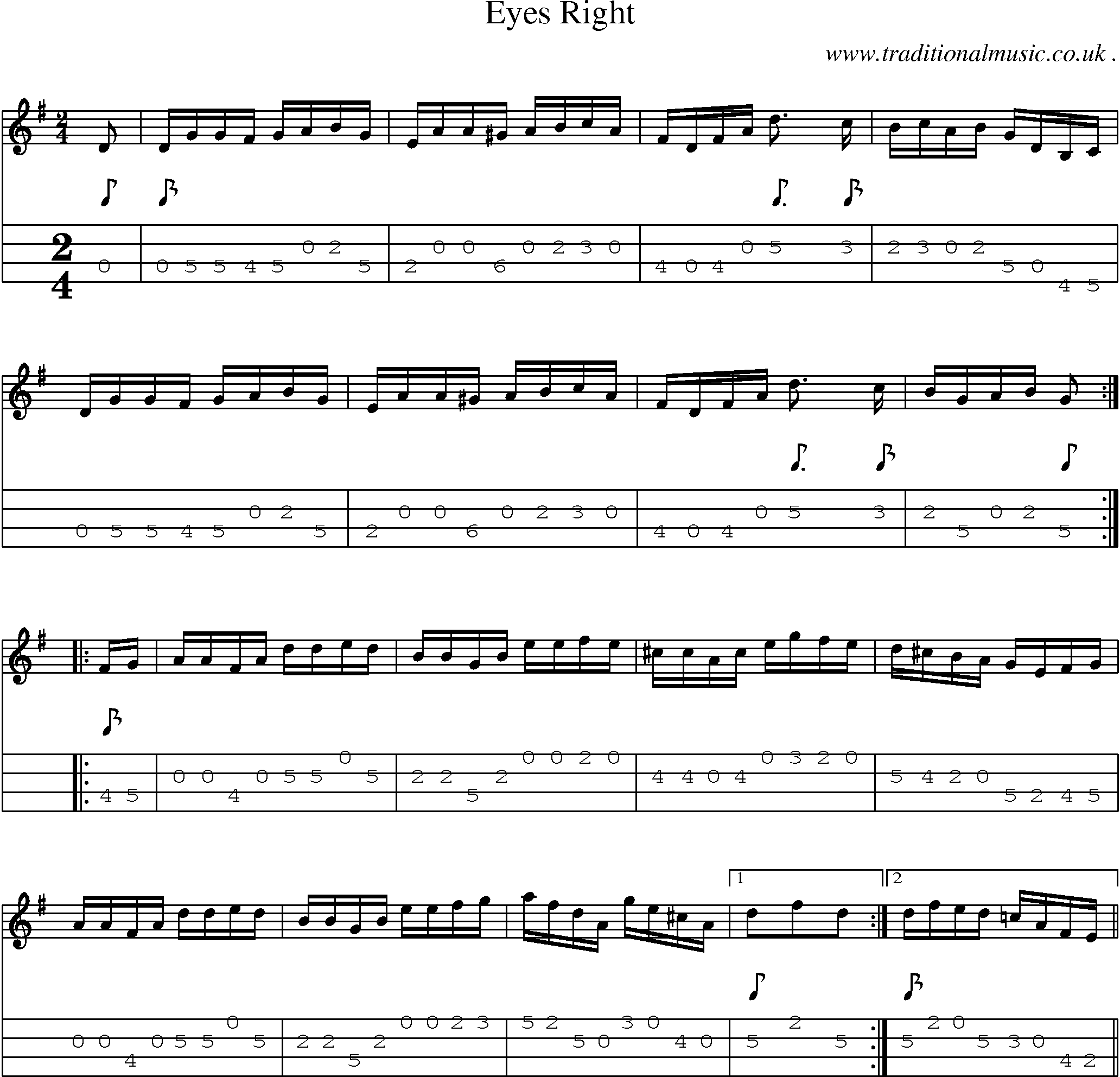 Sheet-Music and Mandolin Tabs for Eyes Right