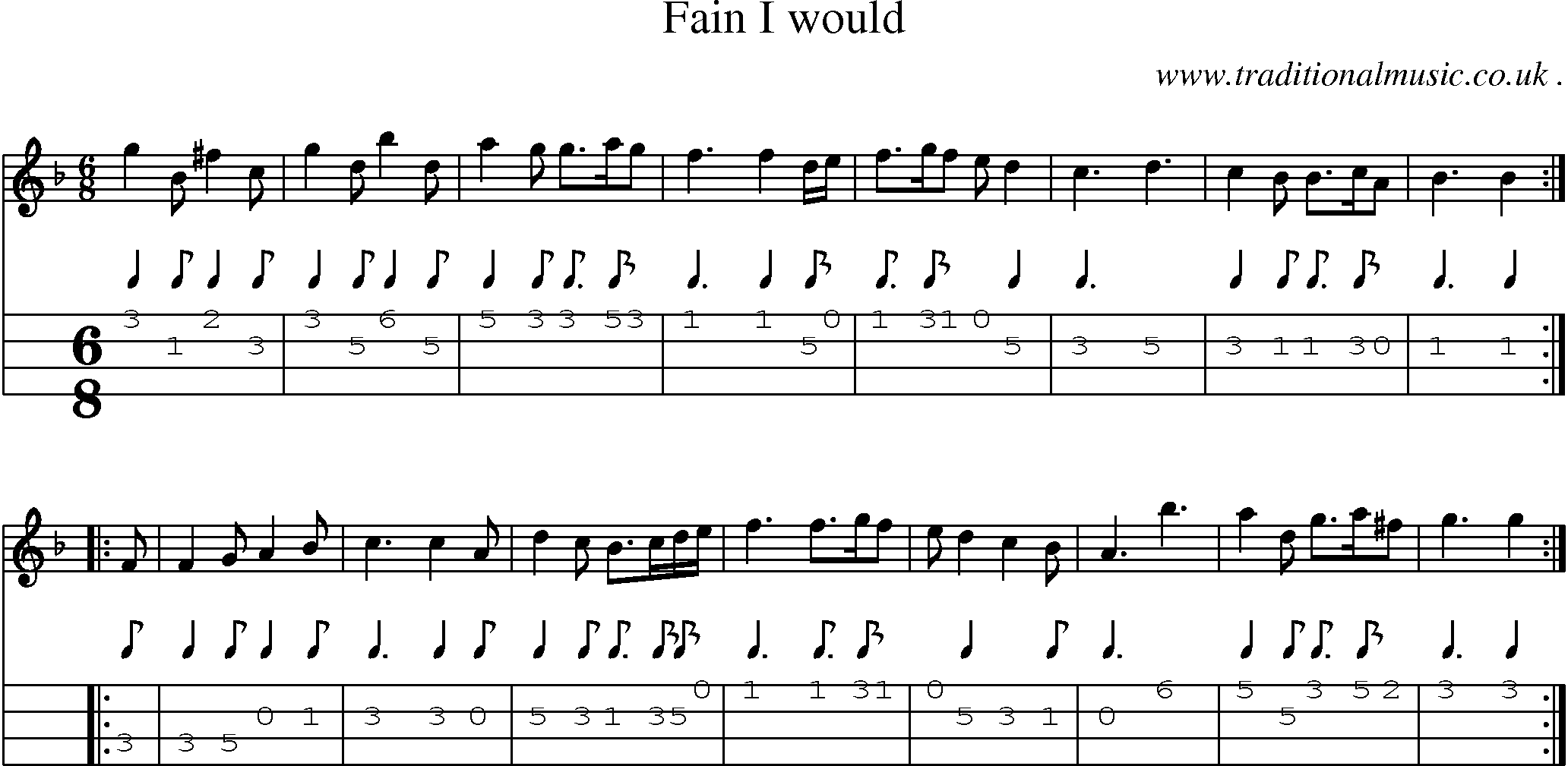 Sheet-Music and Mandolin Tabs for Fain I Would