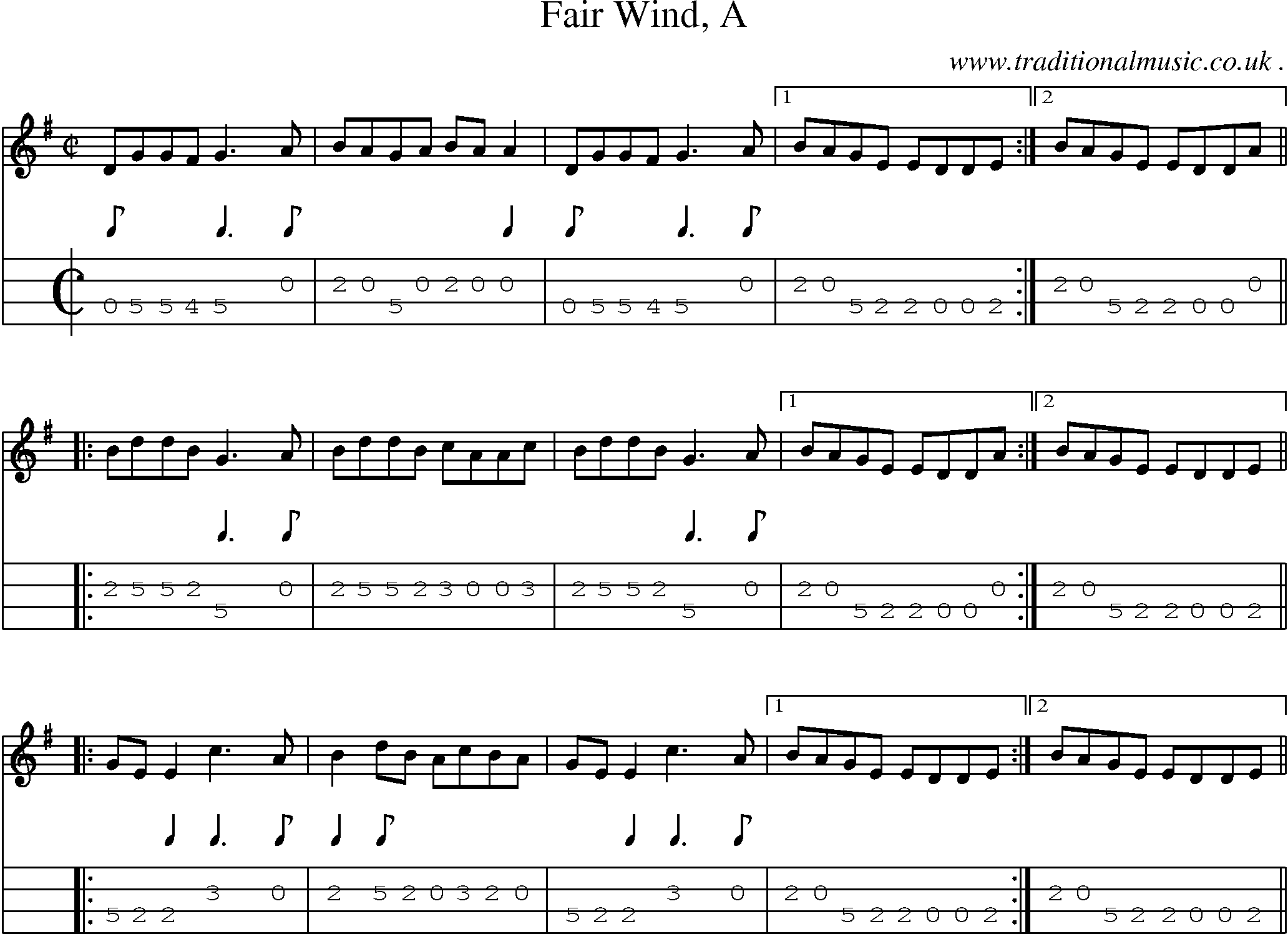 Sheet-Music and Mandolin Tabs for Fair Wind A