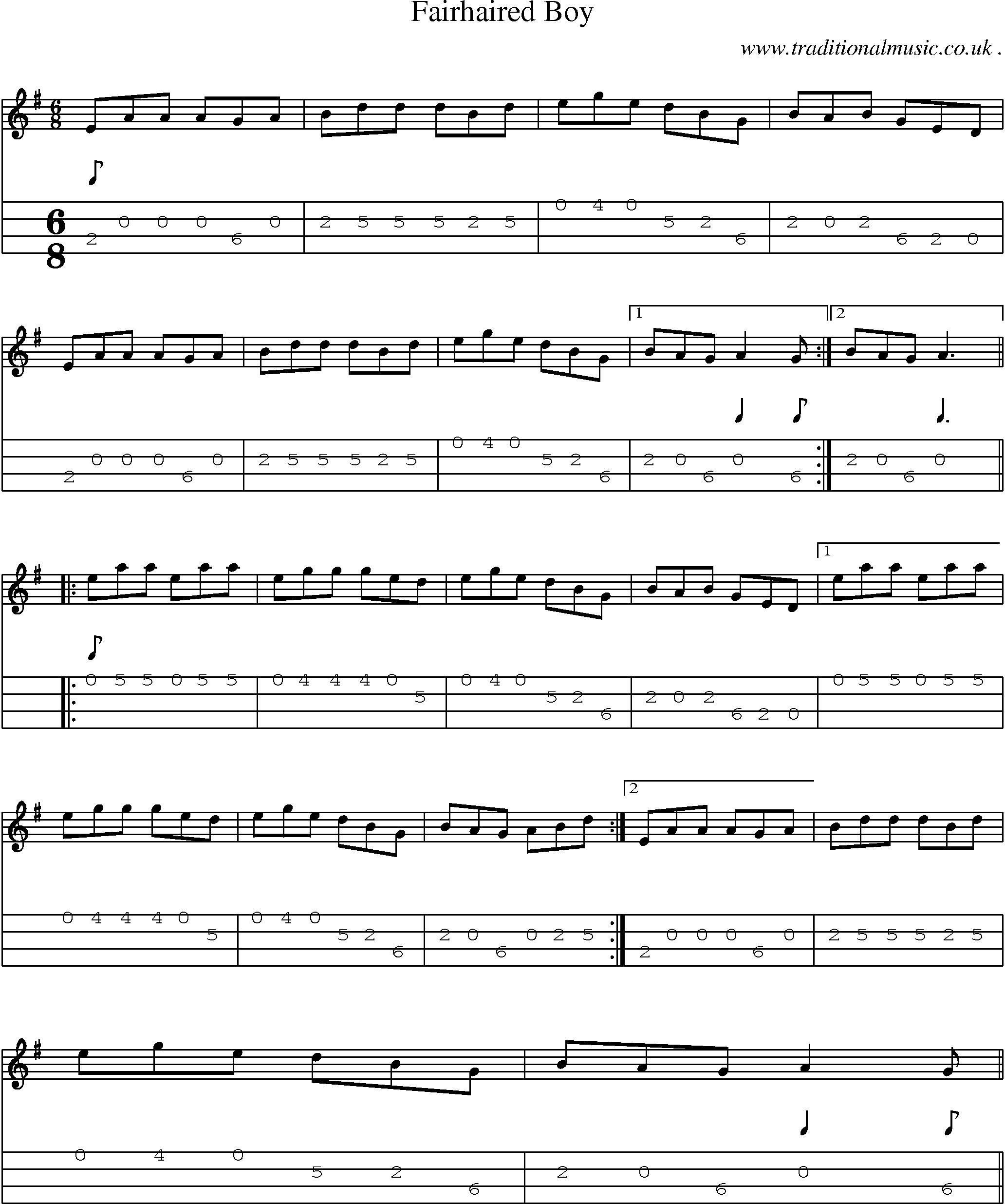 Sheet-Music and Mandolin Tabs for Fairhaired Boy