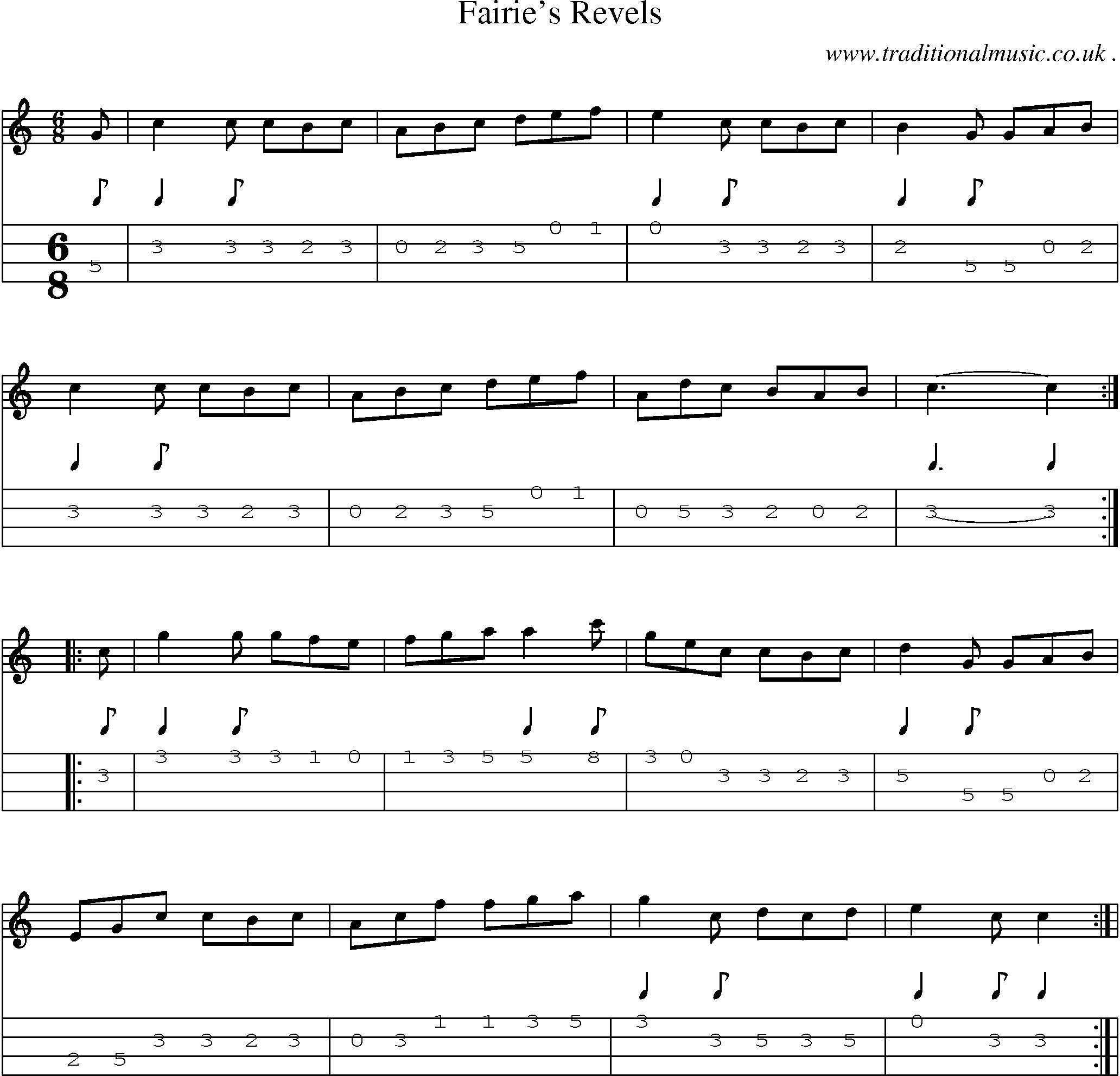 Sheet-Music and Mandolin Tabs for Fairies Revels