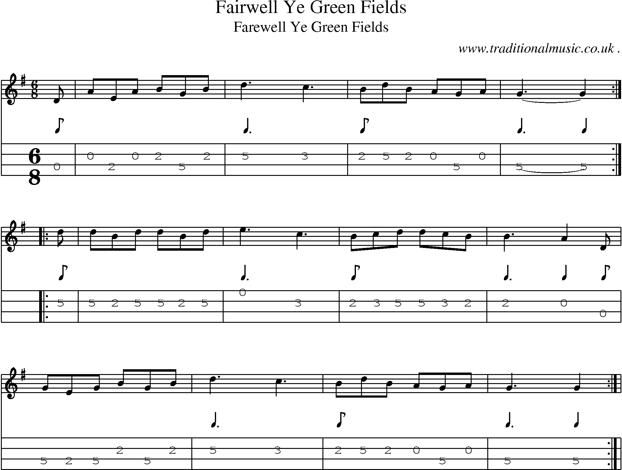Sheet-Music and Mandolin Tabs for Fairwell Ye Green Fields