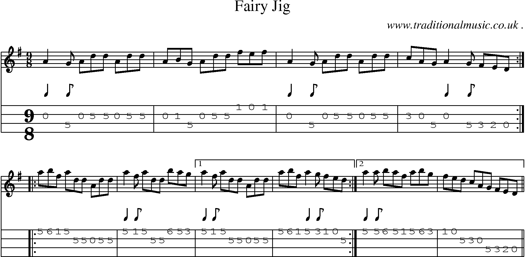 Sheet-Music and Mandolin Tabs for Fairy Jig