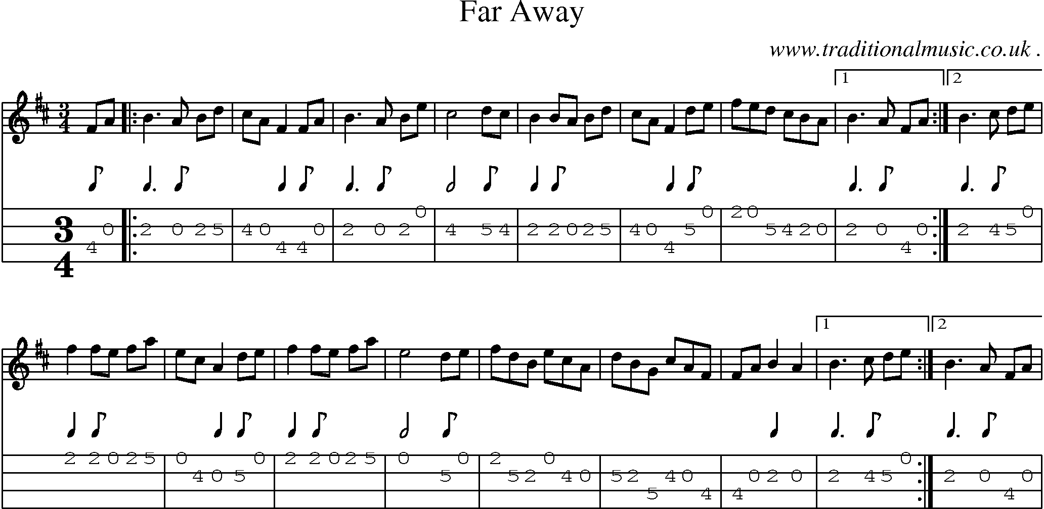 Sheet-Music and Mandolin Tabs for Far Away