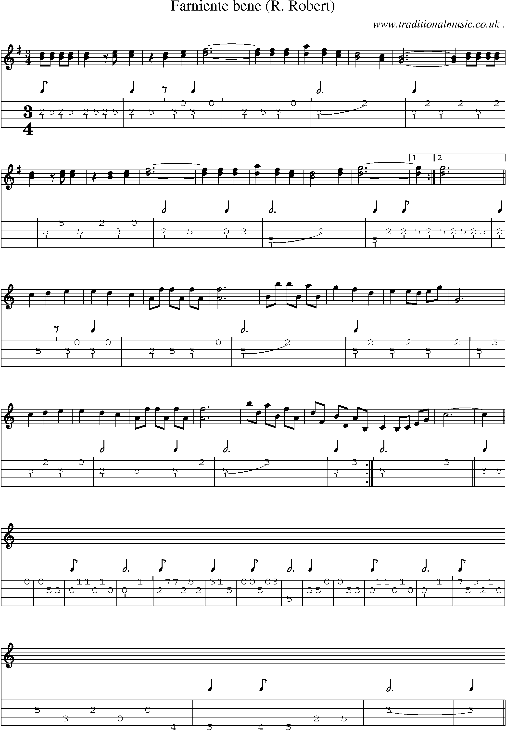 Sheet-Music and Mandolin Tabs for Farniente Bene (r Robert)