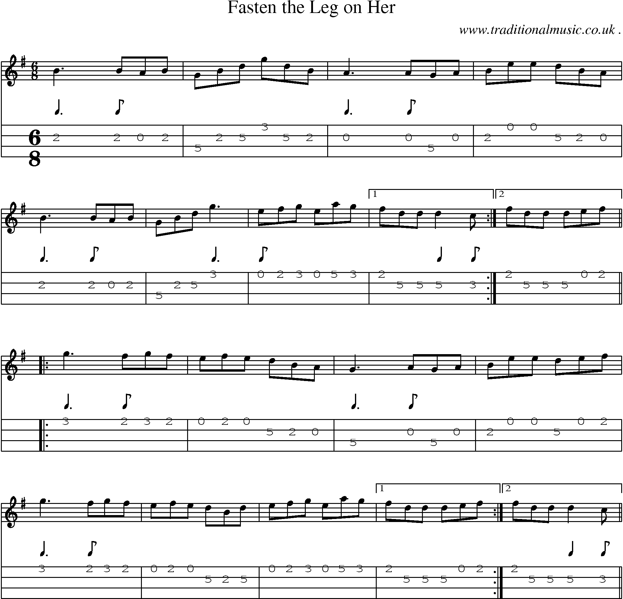 Sheet-Music and Mandolin Tabs for Fasten The Leg On Her