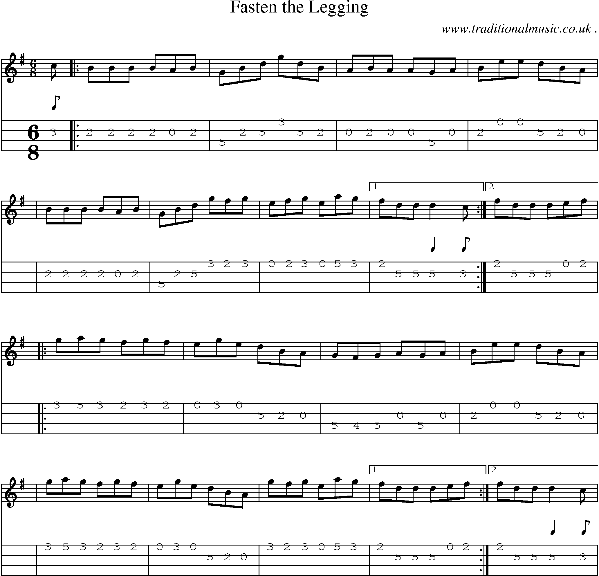 Sheet-Music and Mandolin Tabs for Fasten The Legging