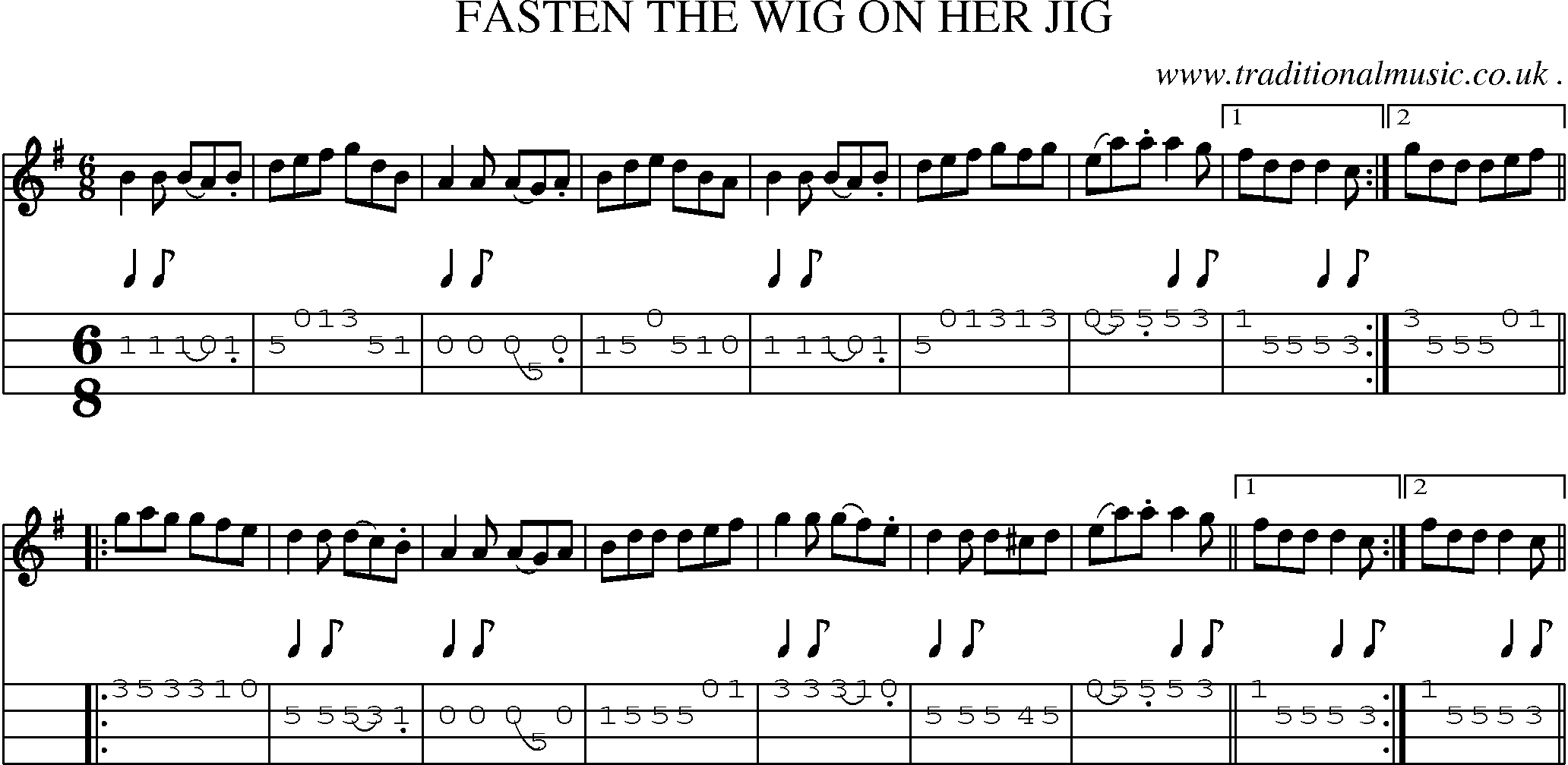 Sheet-Music and Mandolin Tabs for Fasten The Wig On Her Jig