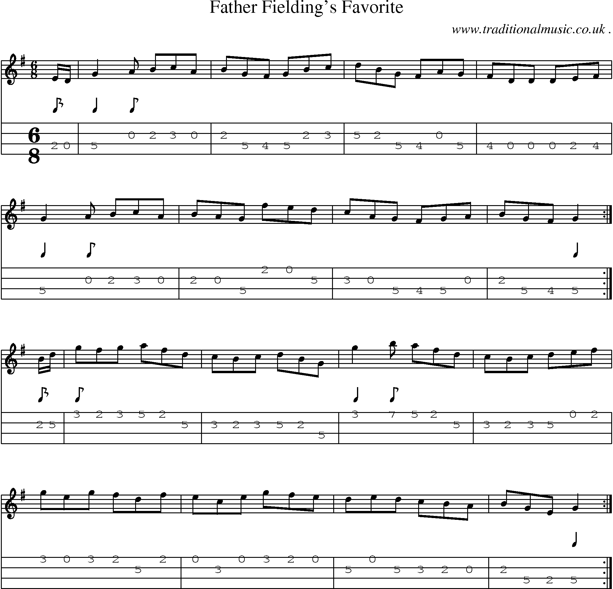 Sheet-Music and Mandolin Tabs for Father Fieldings Favorite