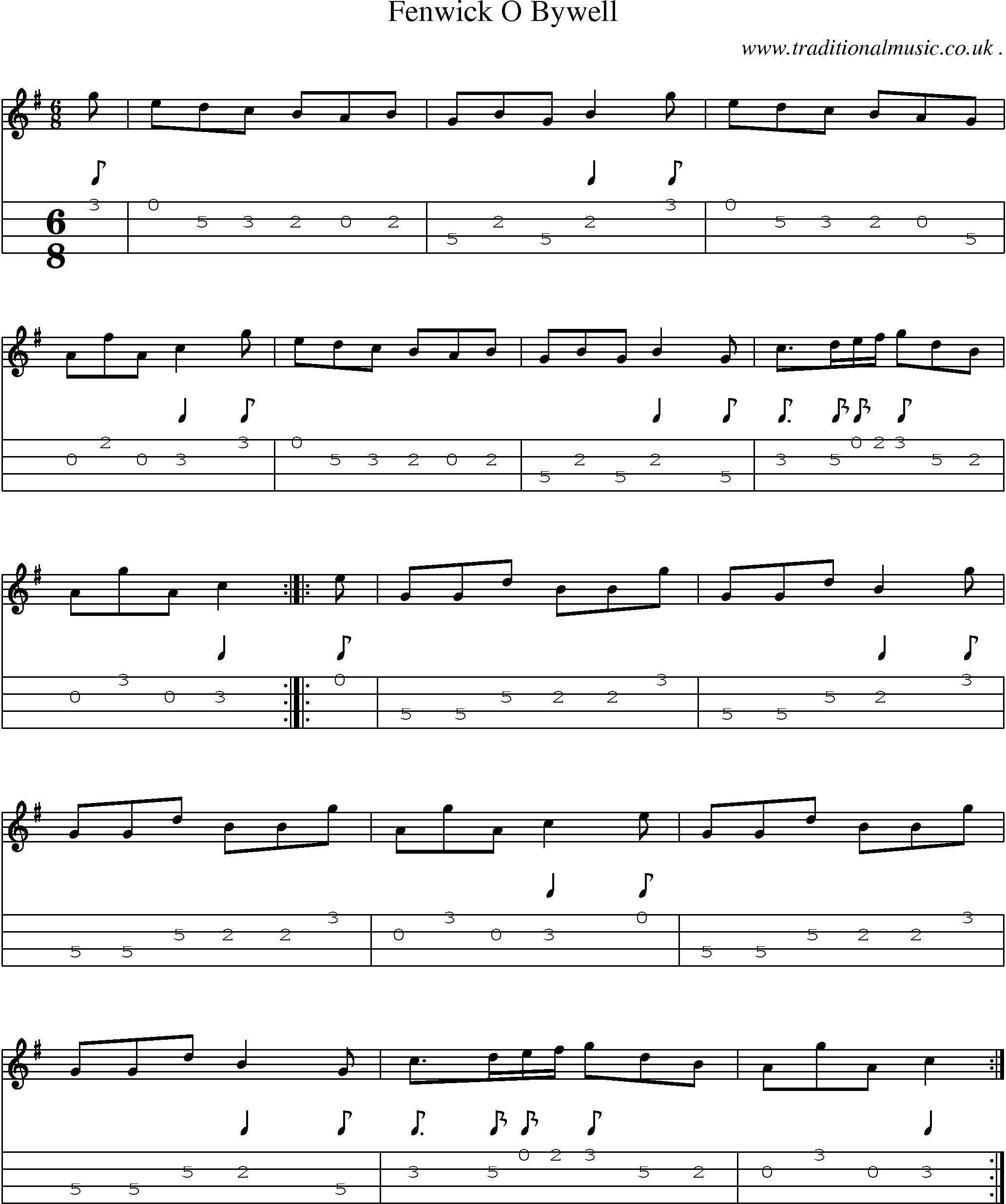 Sheet-Music and Mandolin Tabs for Fenwick O Bywell
