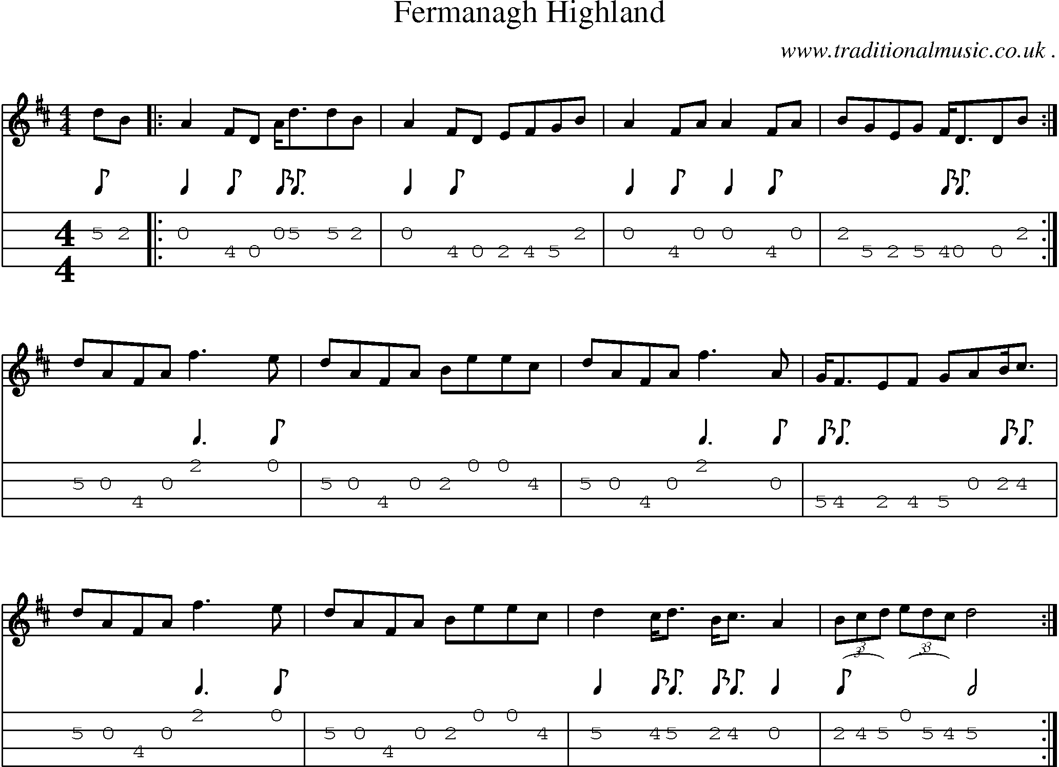 Sheet-Music and Mandolin Tabs for Fermanagh Highland