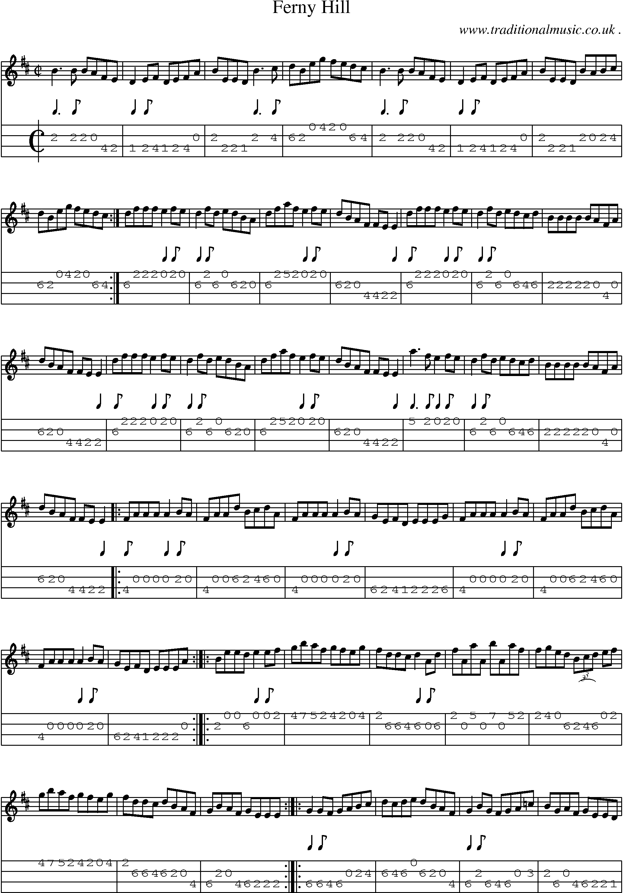 Sheet-Music and Mandolin Tabs for Ferny Hill