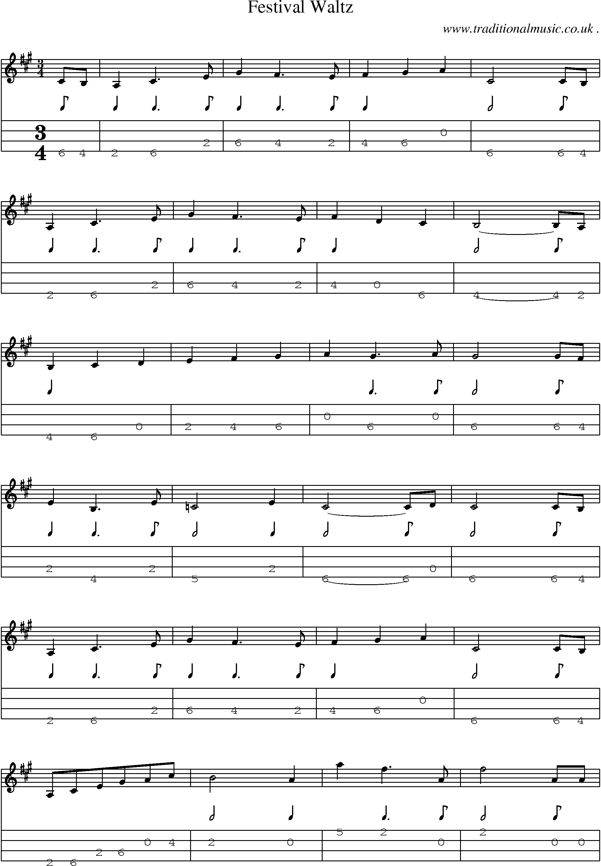 Sheet-Music and Mandolin Tabs for Festival Waltz