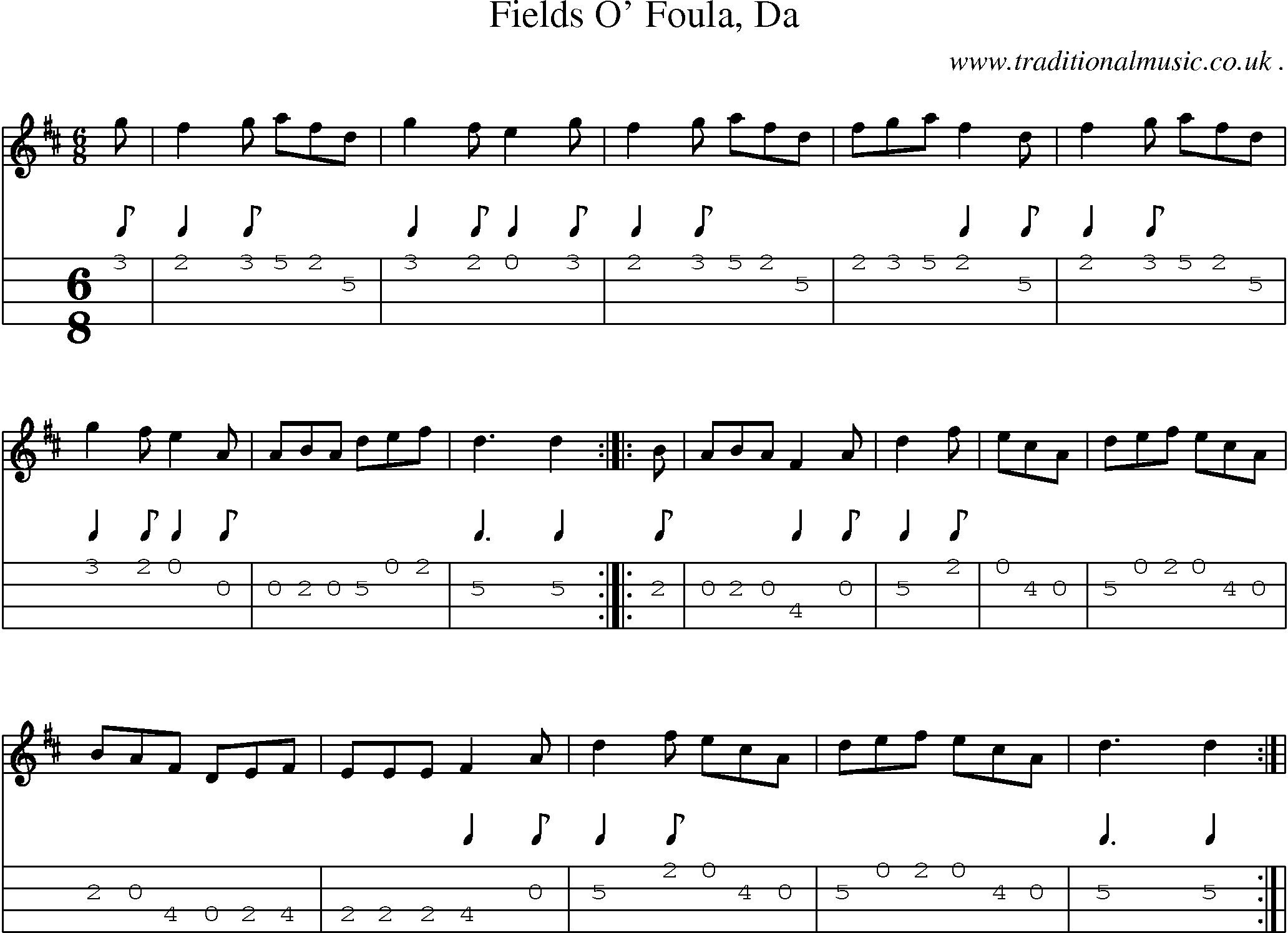 Sheet-Music and Mandolin Tabs for Fields O Foula Da