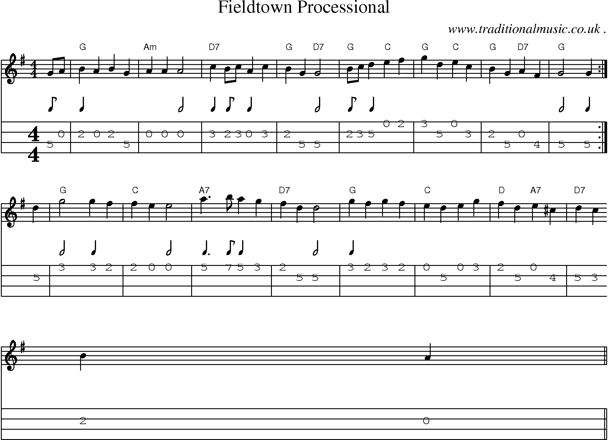Sheet-Music and Mandolin Tabs for Fieldtown Processional