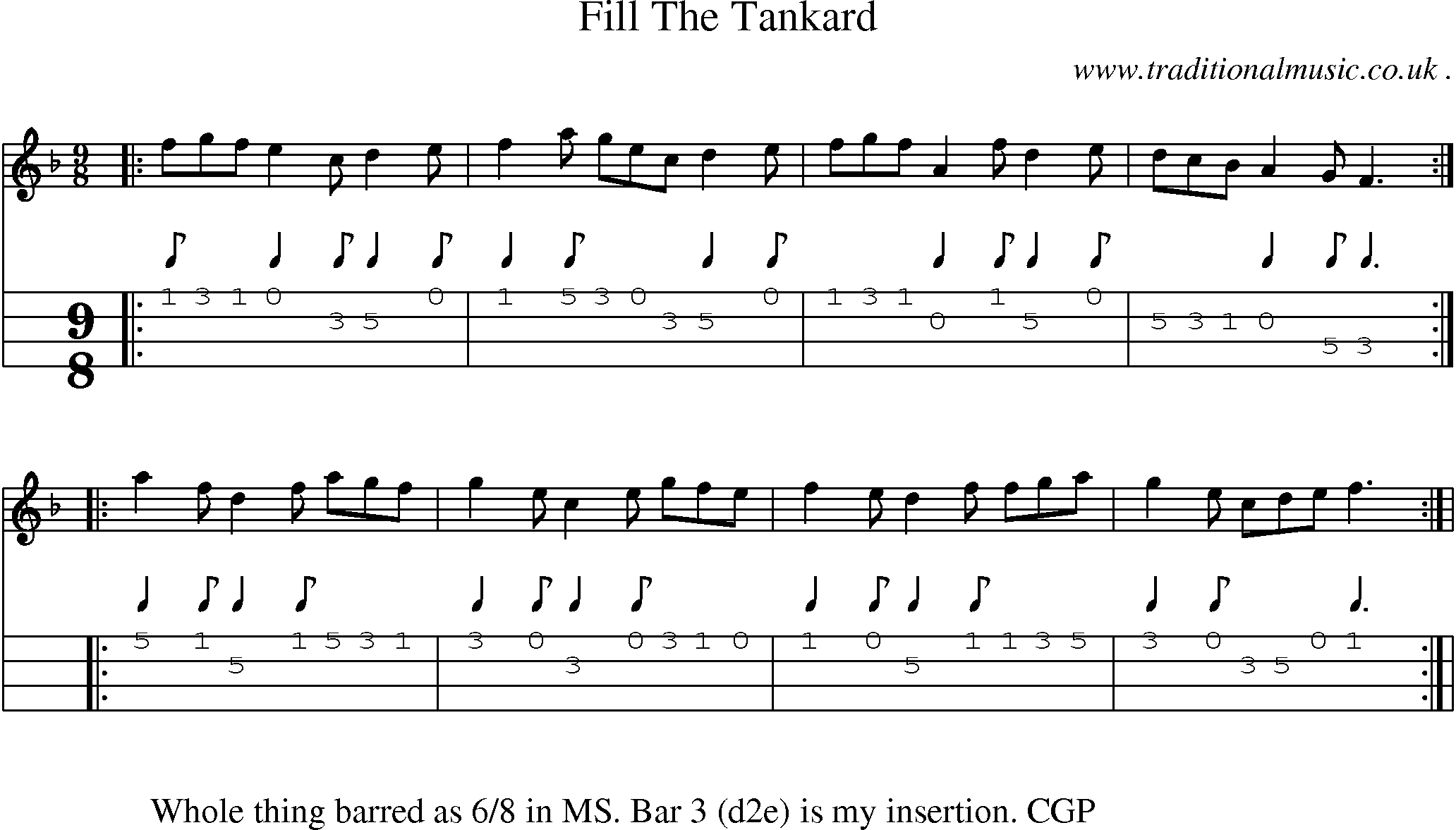 Sheet-Music and Mandolin Tabs for Fill The Tankard