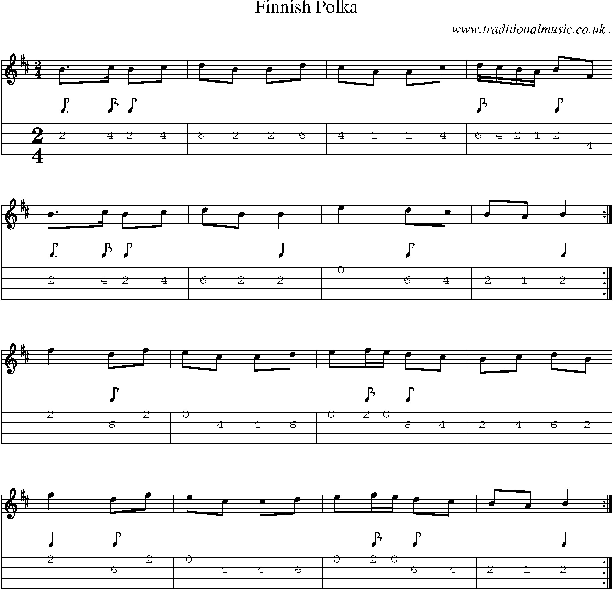 Sheet-Music and Mandolin Tabs for Finnish Polka