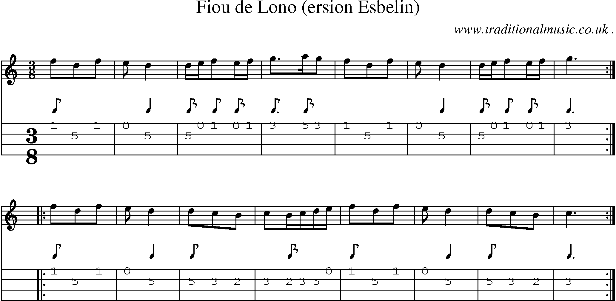 Sheet-Music and Mandolin Tabs for Fiou De Lono (ersion Esbelin)
