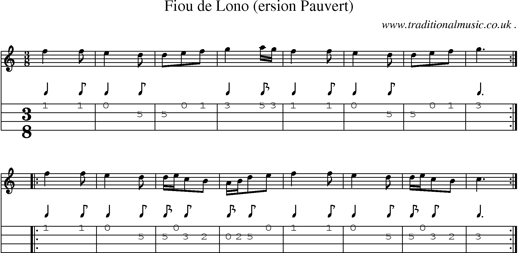 Sheet-Music and Mandolin Tabs for Fiou De Lono (ersion Pauvert)