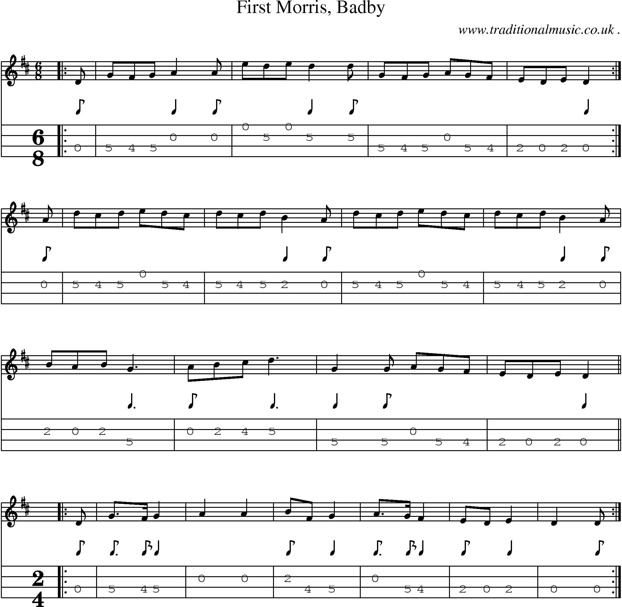 Sheet-Music and Mandolin Tabs for First Morris Badby