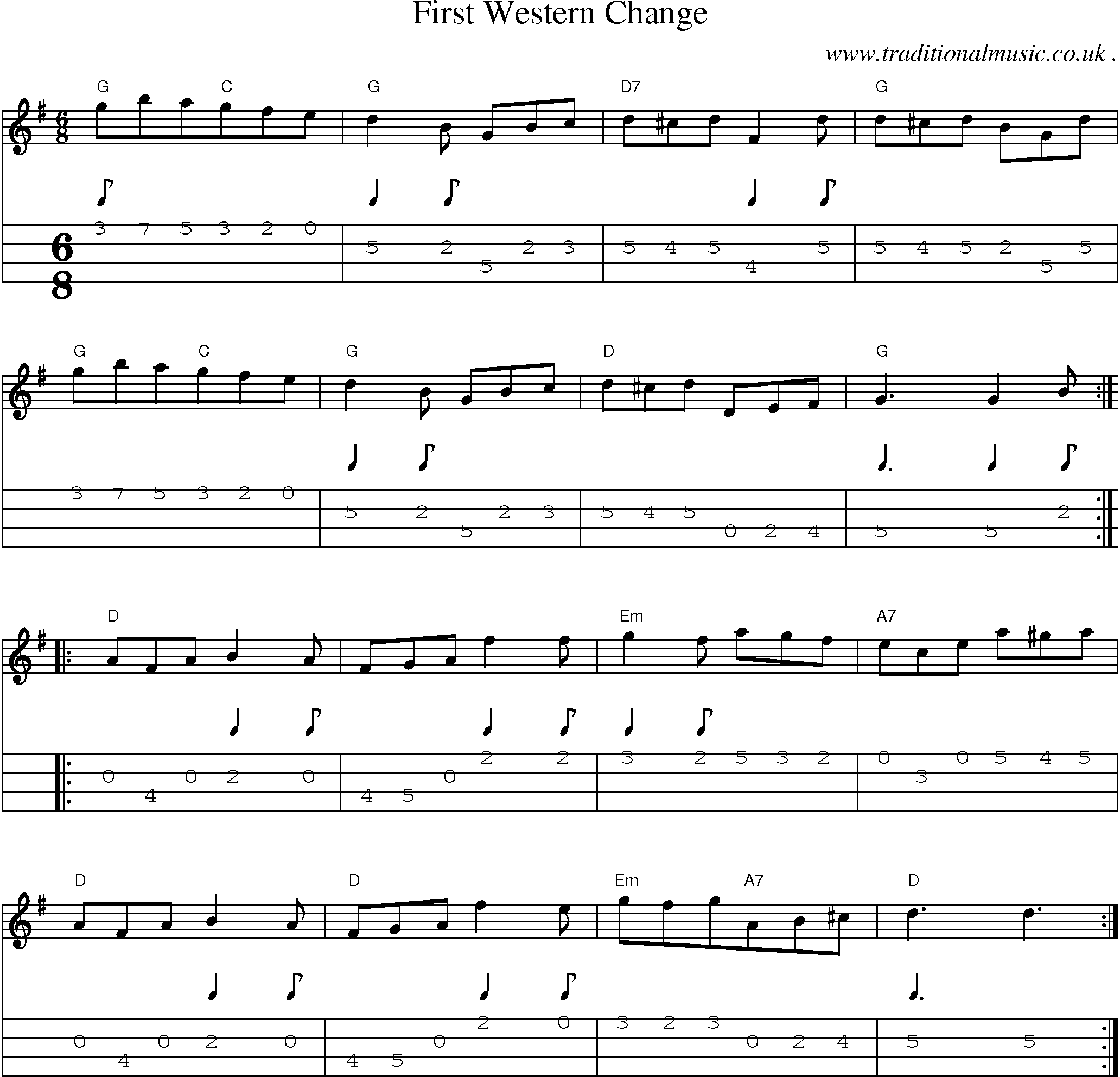 Sheet-Music and Mandolin Tabs for First Western Change