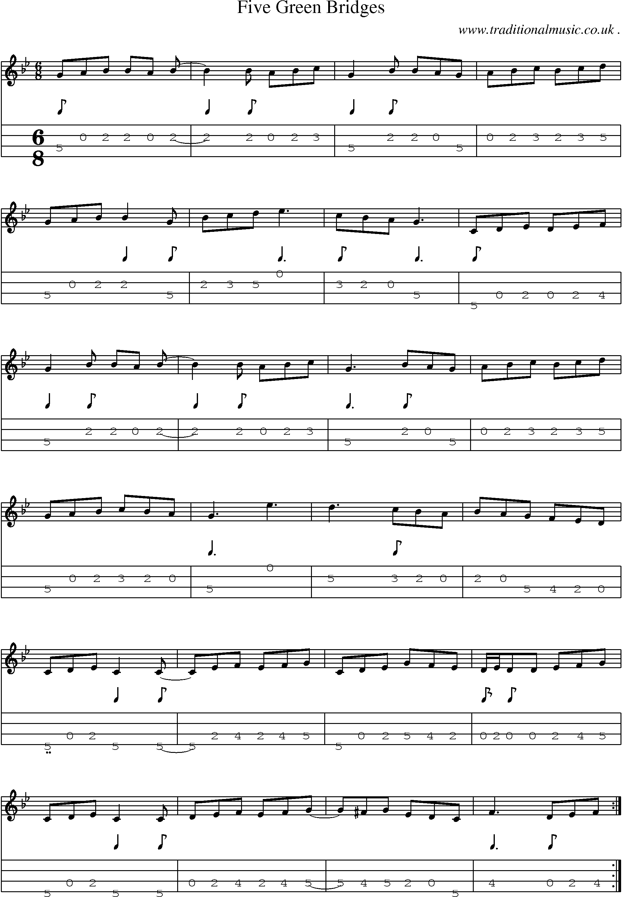 Sheet-Music and Mandolin Tabs for Five Green Bridges