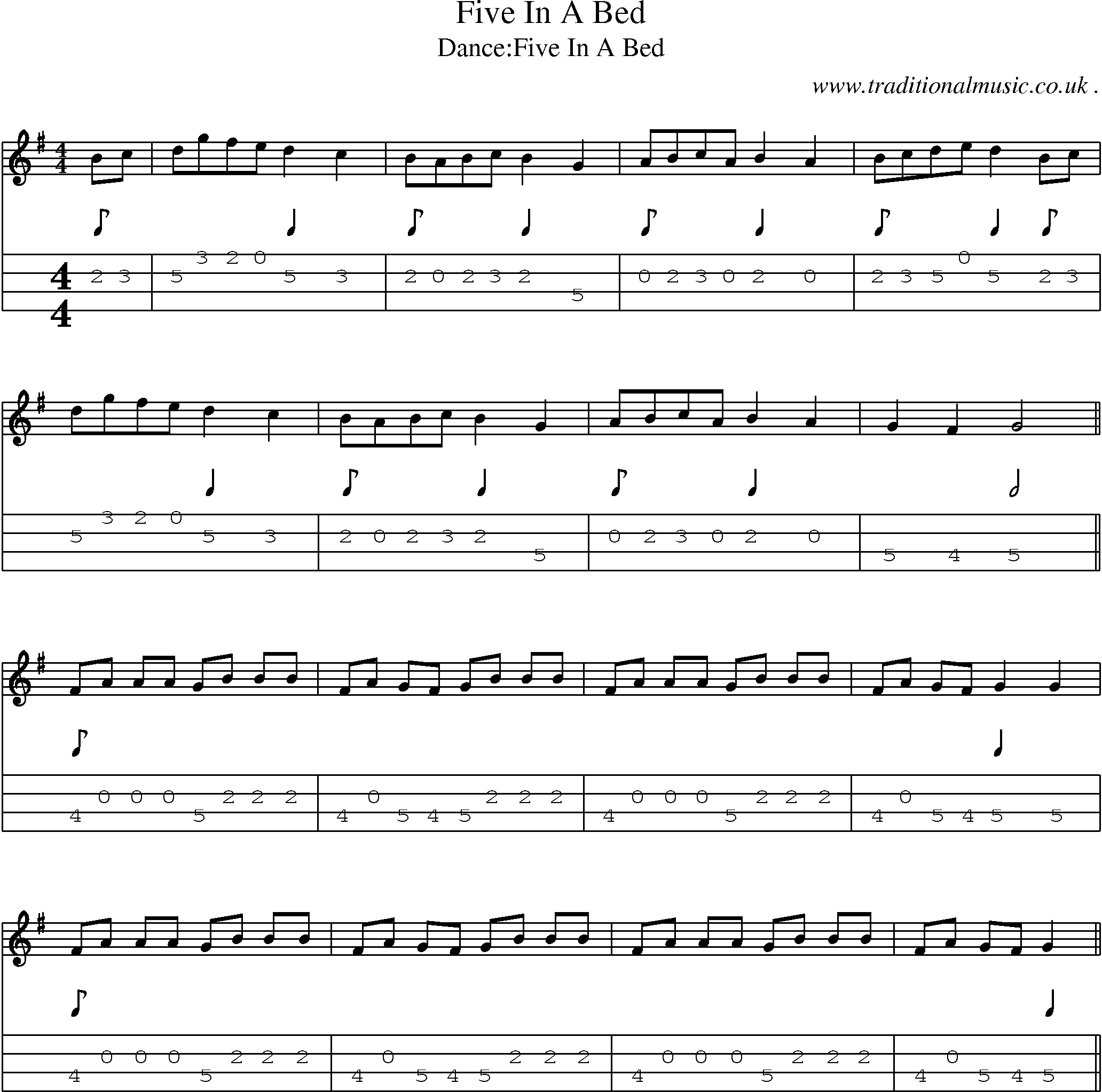 Sheet-Music and Mandolin Tabs for Five In A Bed