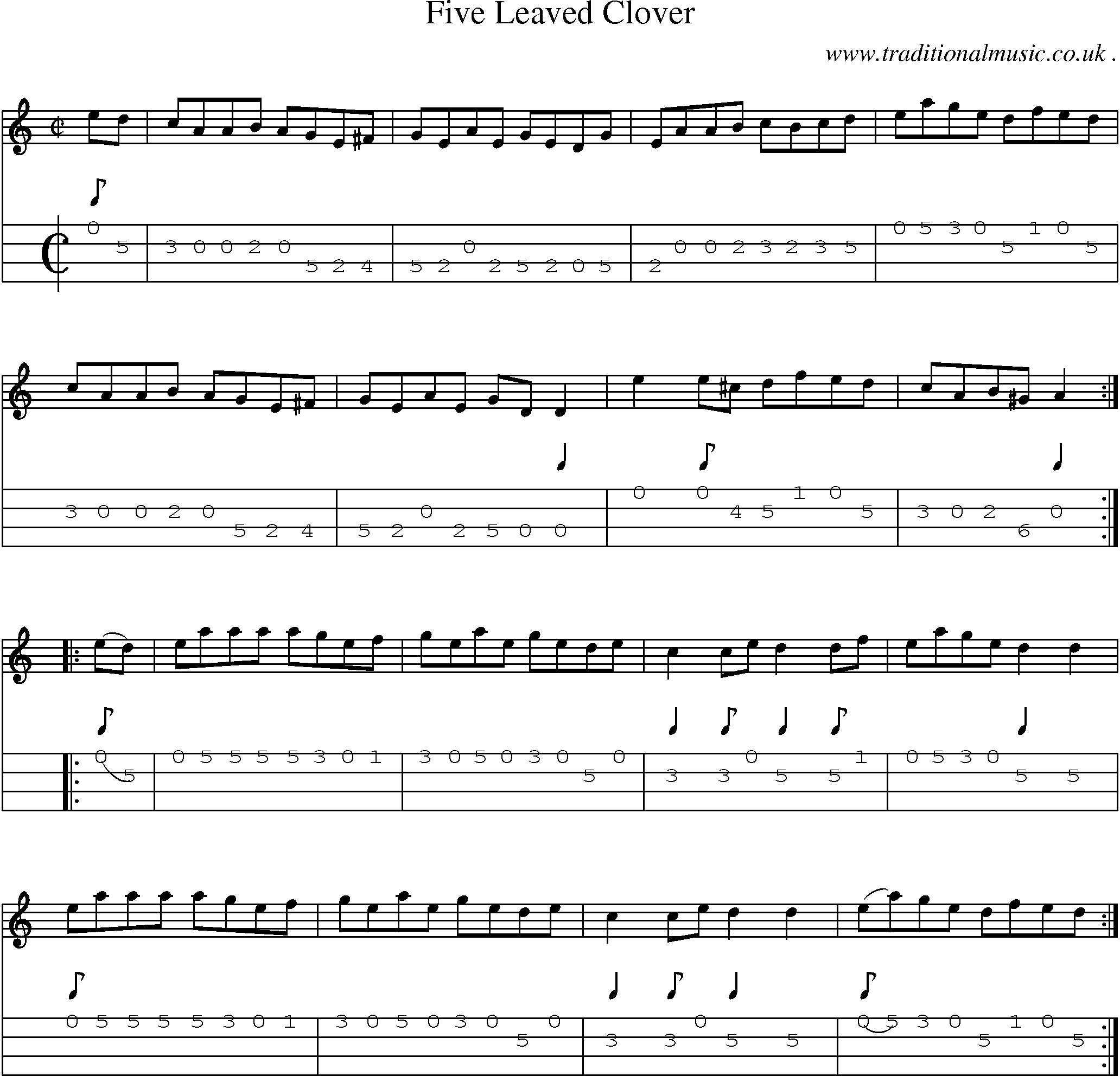 Sheet-Music and Mandolin Tabs for Five Leaved Clover