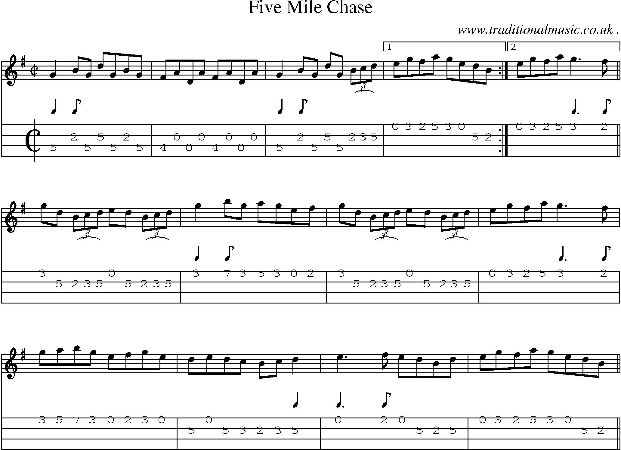 Sheet-Music and Mandolin Tabs for Five Mile Chase
