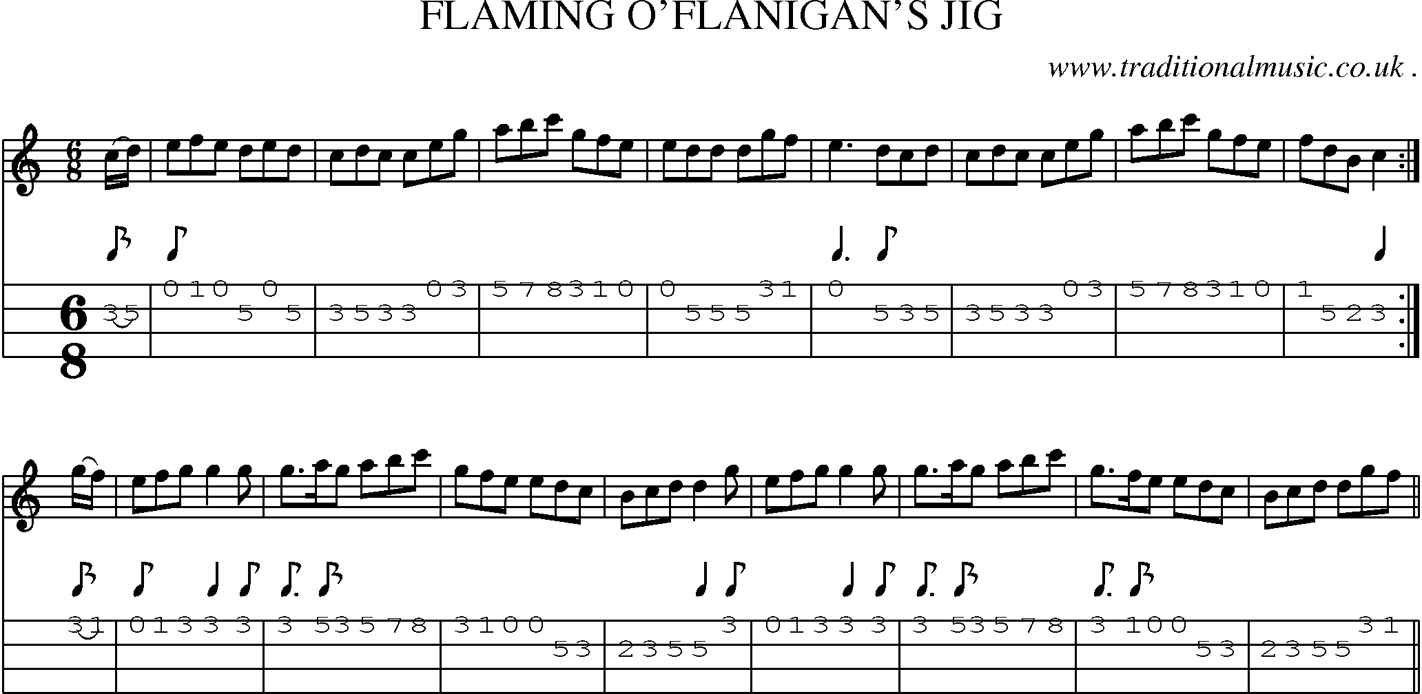 Sheet-Music and Mandolin Tabs for Flaming Oflanigans Jig
