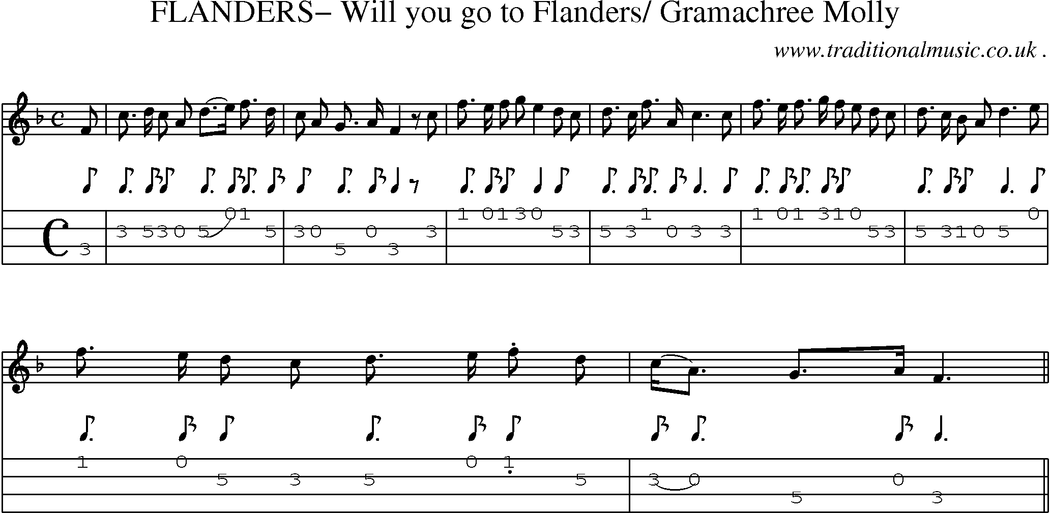 Sheet-Music and Mandolin Tabs for Flanders Will You Go To Flanders Gramachree Molly