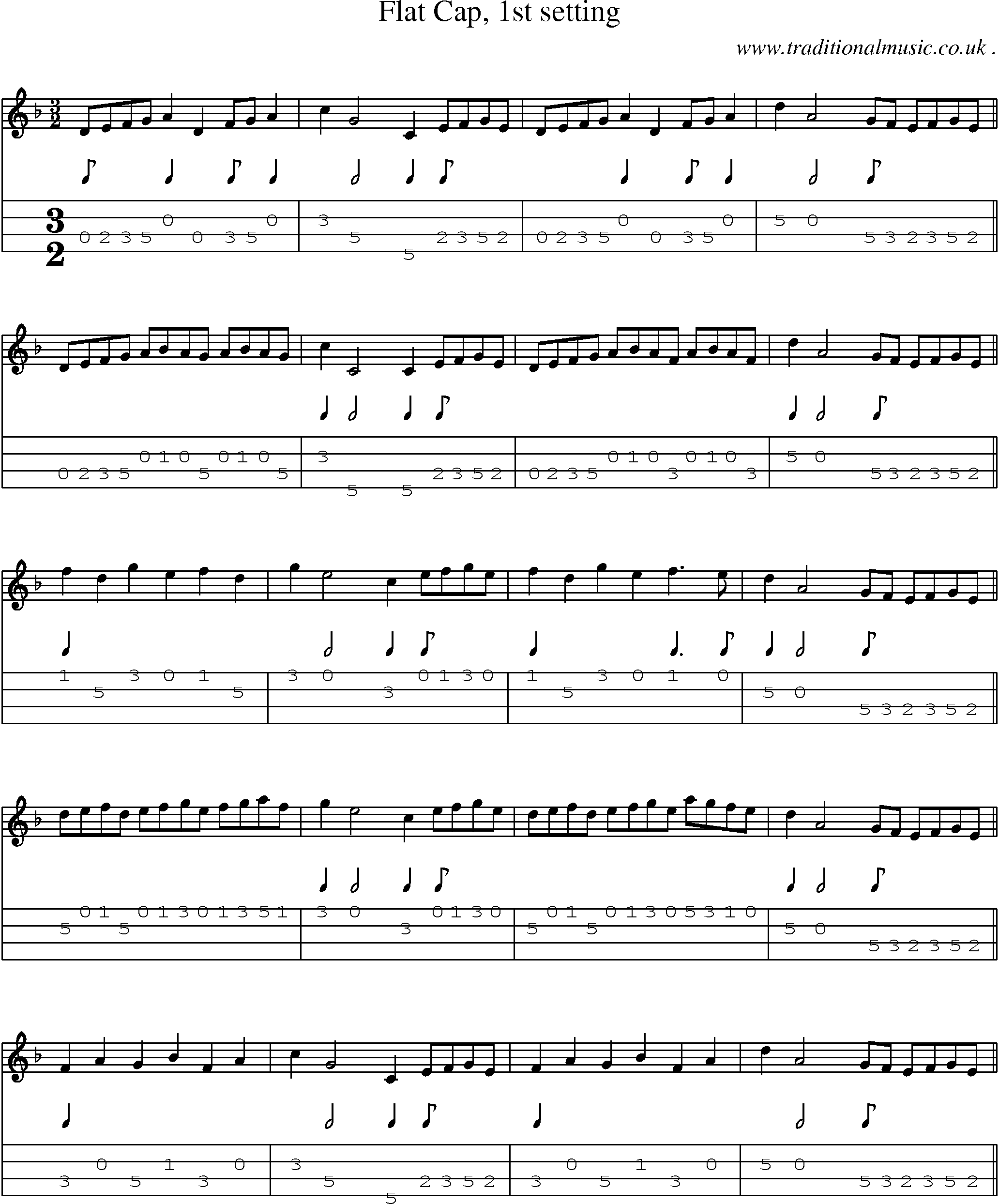 Sheet-Music and Mandolin Tabs for Flat Cap 1st Setting