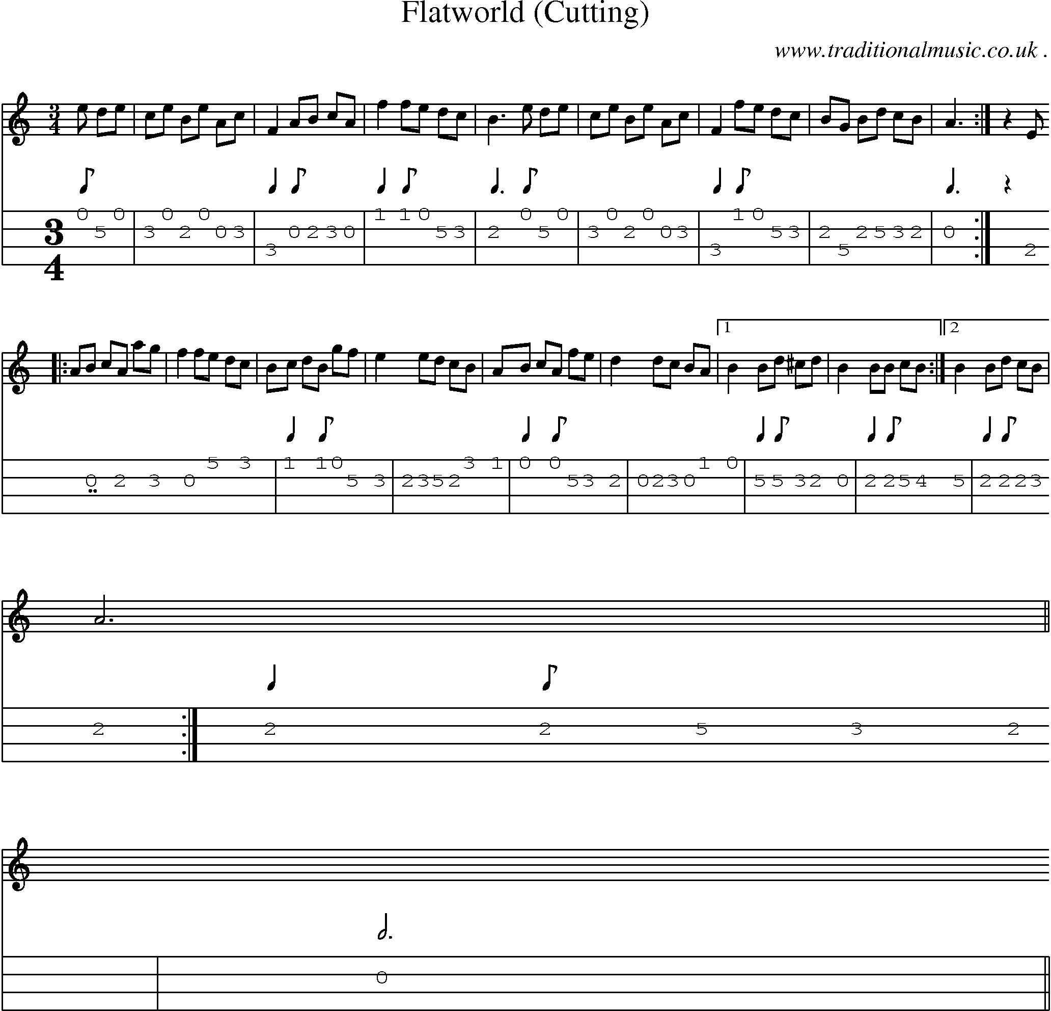 Sheet-Music and Mandolin Tabs for Flatworld (cutting)