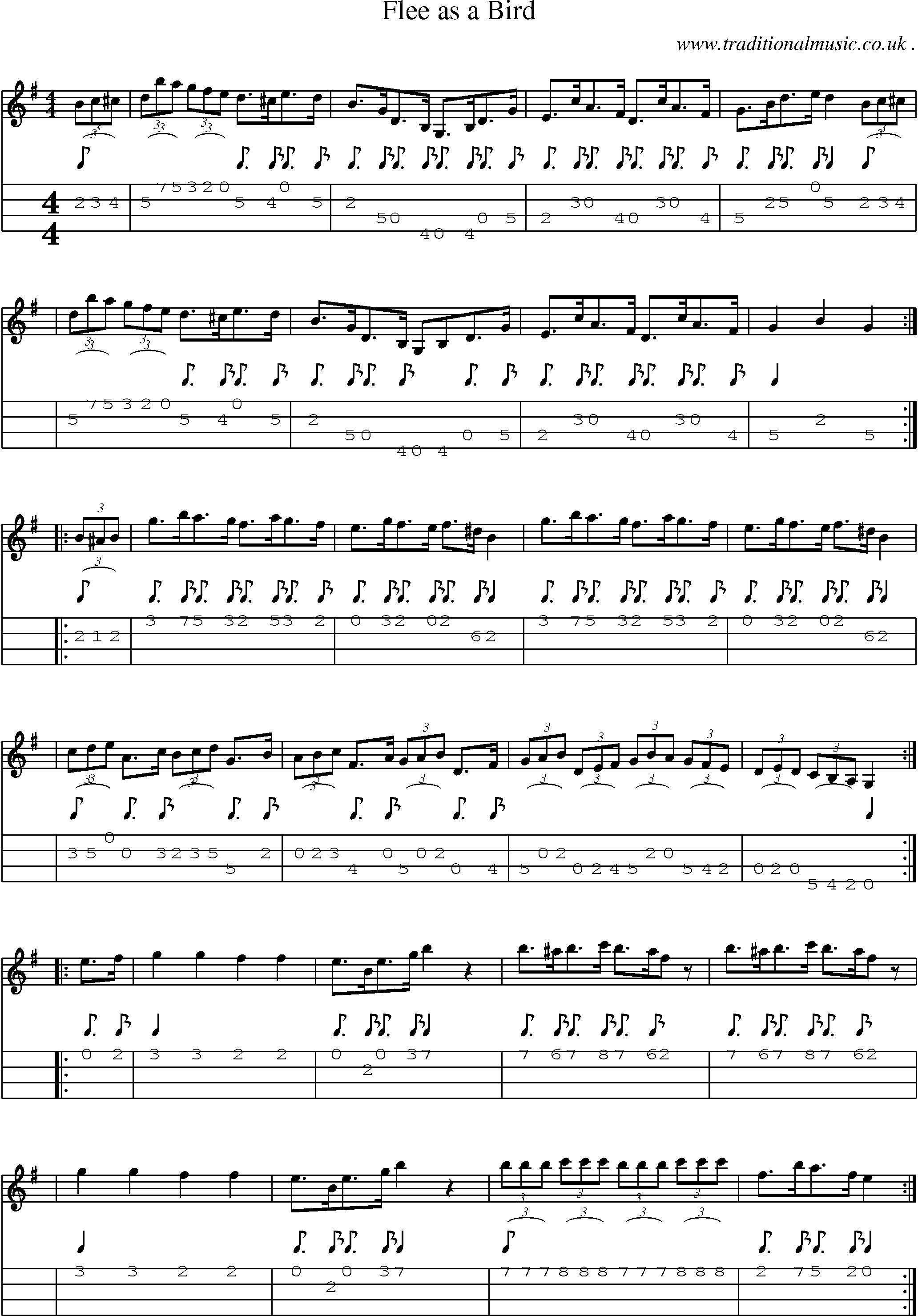 Sheet-Music and Mandolin Tabs for Flee As A Bird