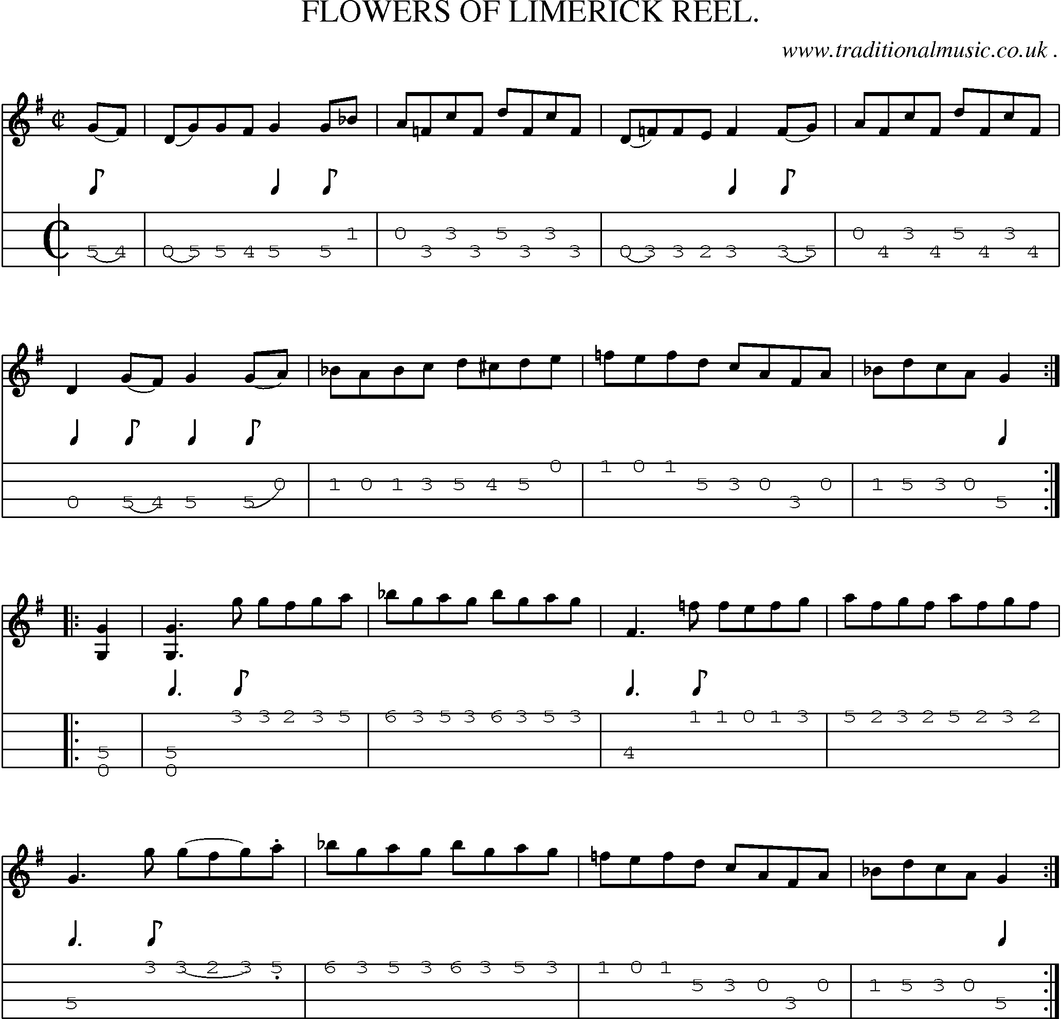 Sheet-Music and Mandolin Tabs for Flowers Of Limerick Reel