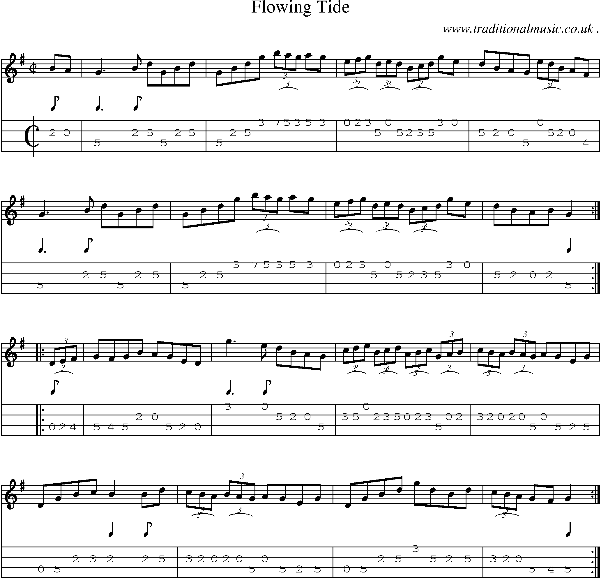 Sheet-Music and Mandolin Tabs for Flowing Tide
