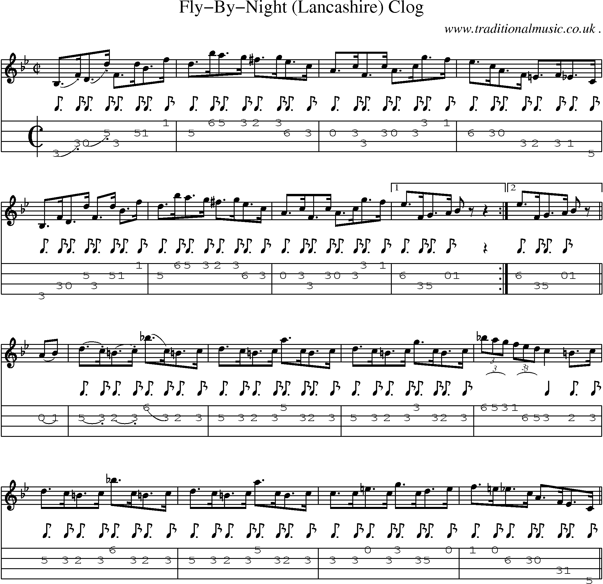 Sheet-Music and Mandolin Tabs for Fly-by-night (lancashire) Clog