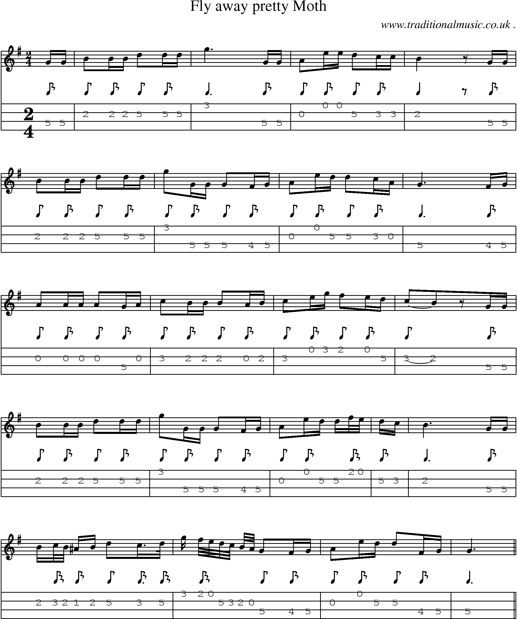 Sheet-Music and Mandolin Tabs for Fly Away Pretty Moth