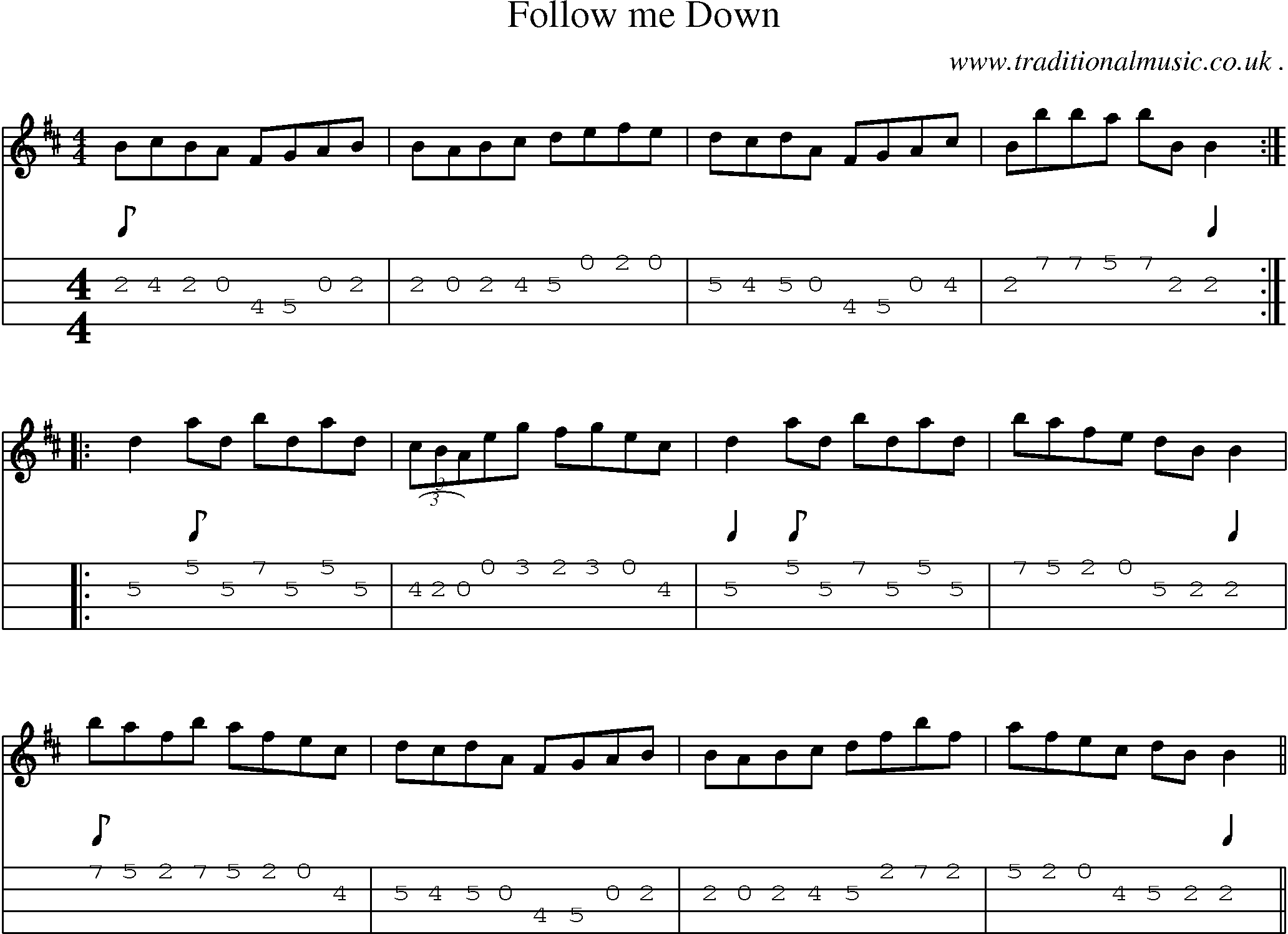 Sheet-Music and Mandolin Tabs for Follow Me Down