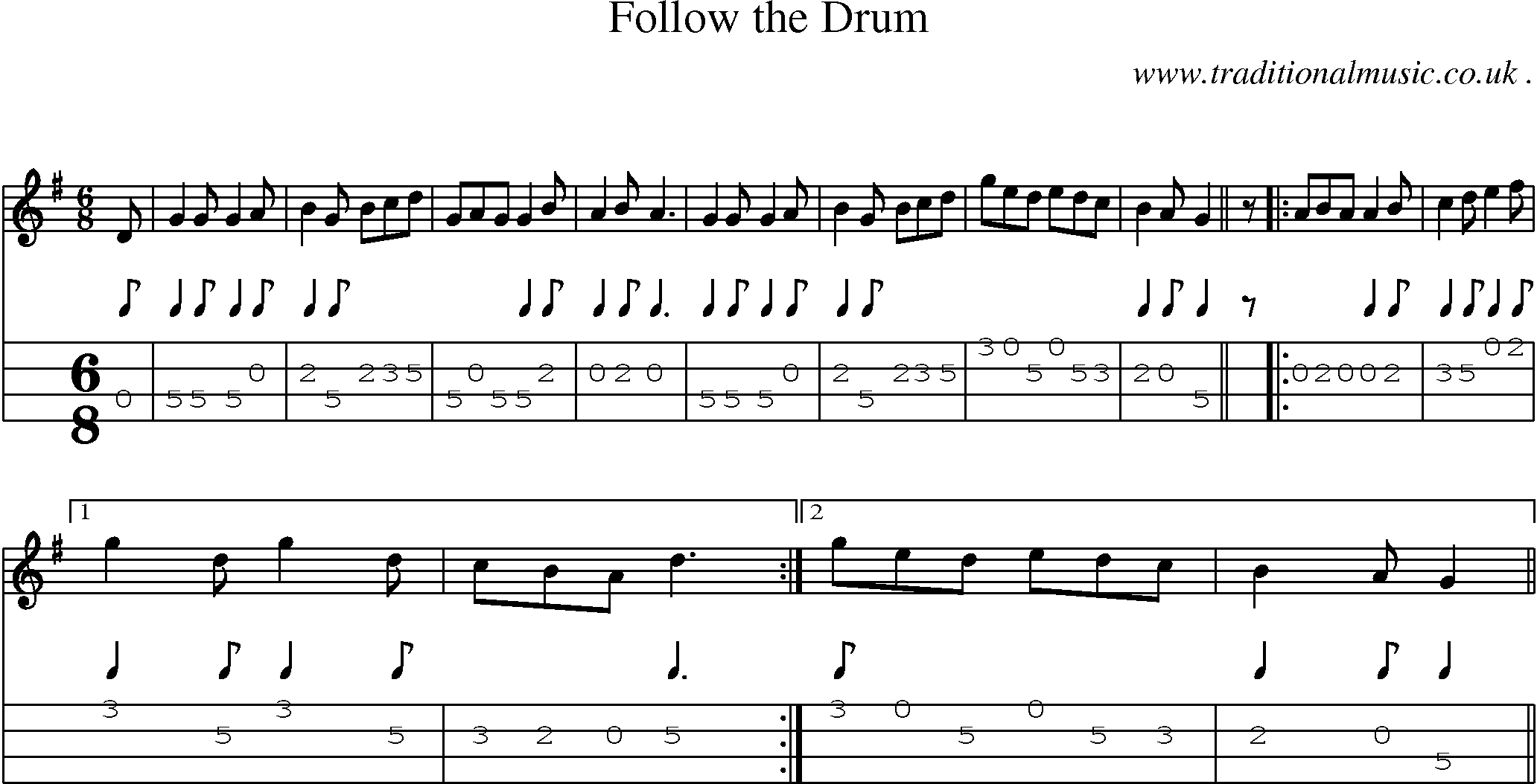 Sheet-Music and Mandolin Tabs for Follow The Drum