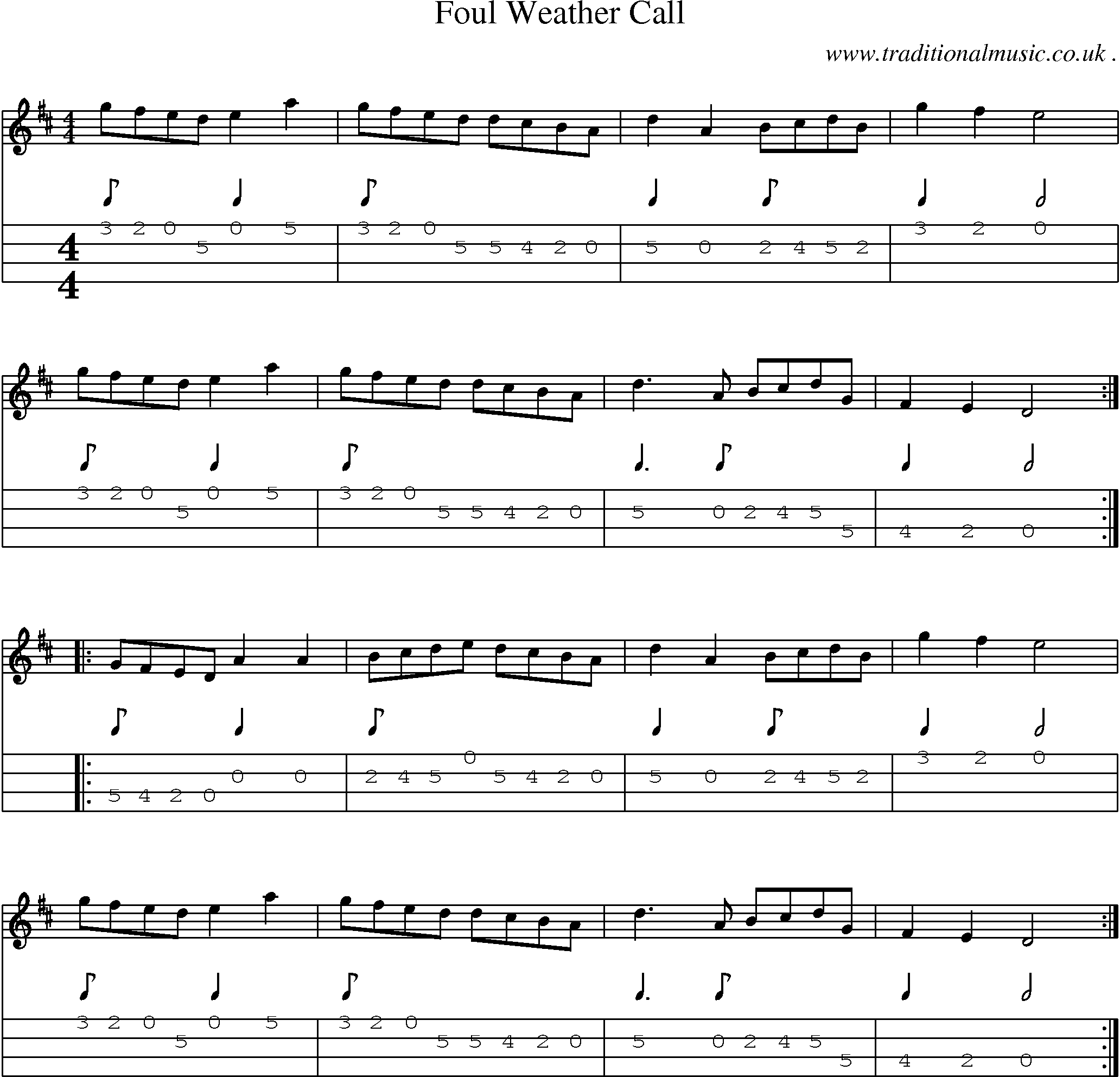 Sheet-Music and Mandolin Tabs for Foul Weather Call